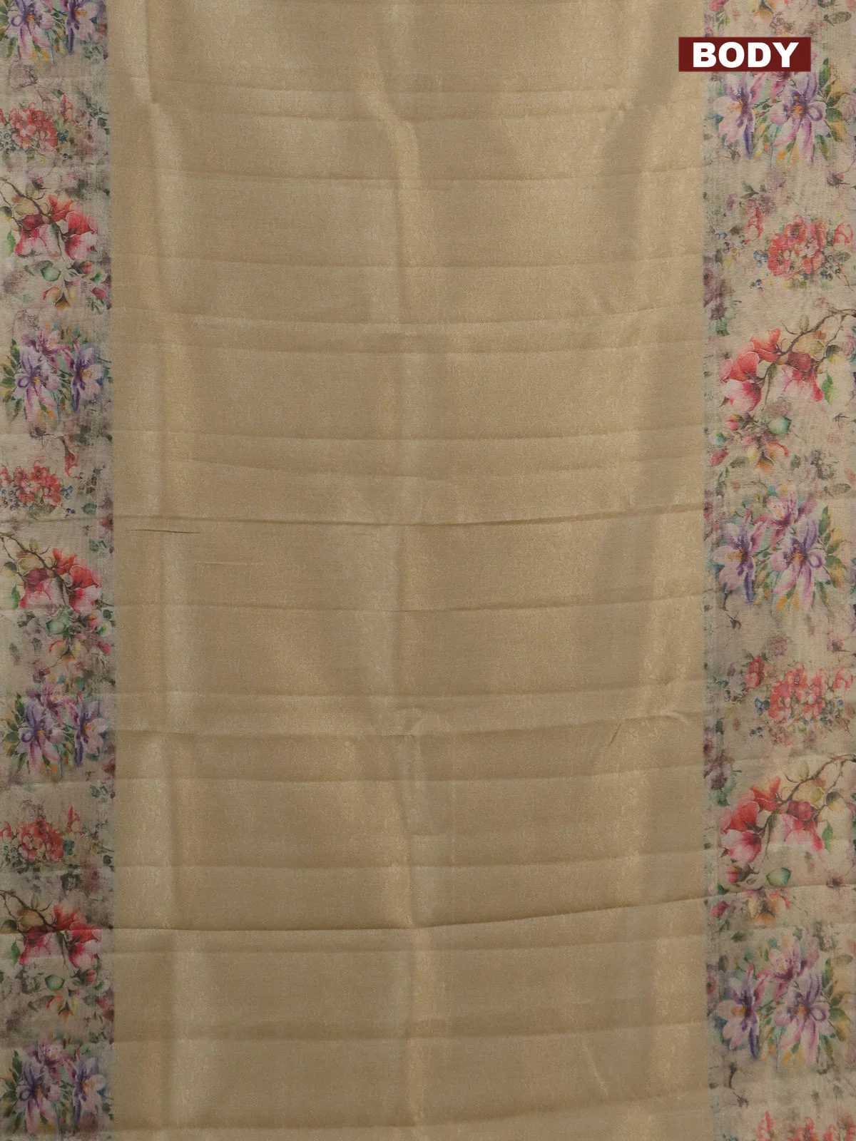 Tissue saree sandal with allover zari weaves and floral digital printed border - Image 2