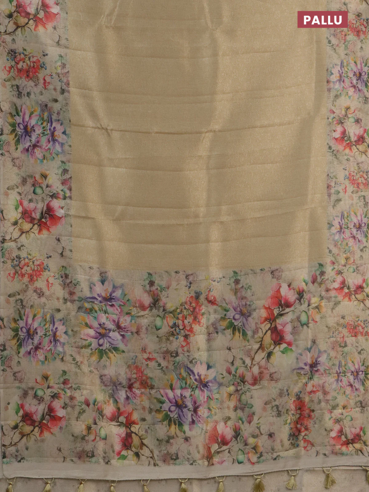 Tissue saree sandal with allover zari weaves and floral digital printed border - Image 3