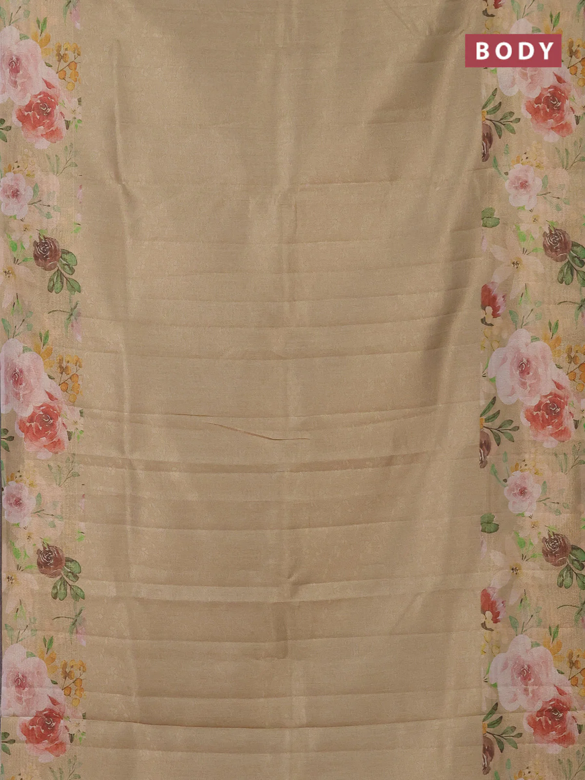 Tissue saree sandal with allover zari weaves and floral digital printed border - Image 2