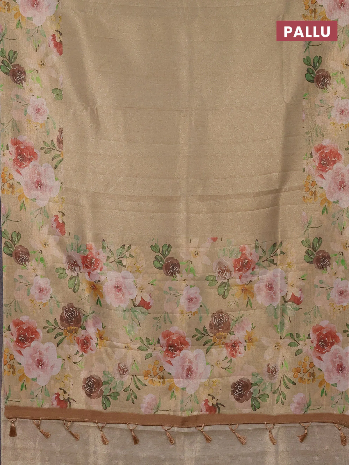 Tissue saree sandal with allover zari weaves and floral digital printed border - Image 3