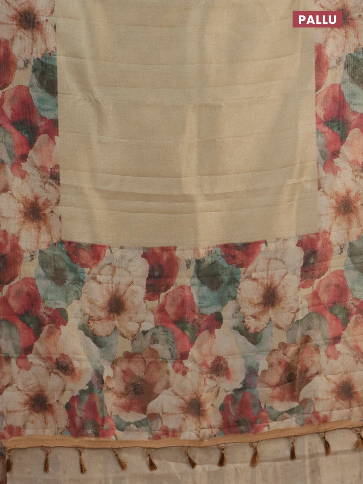 Tissue saree sandal with allover zari weaves and floral digital printed border - Image 3