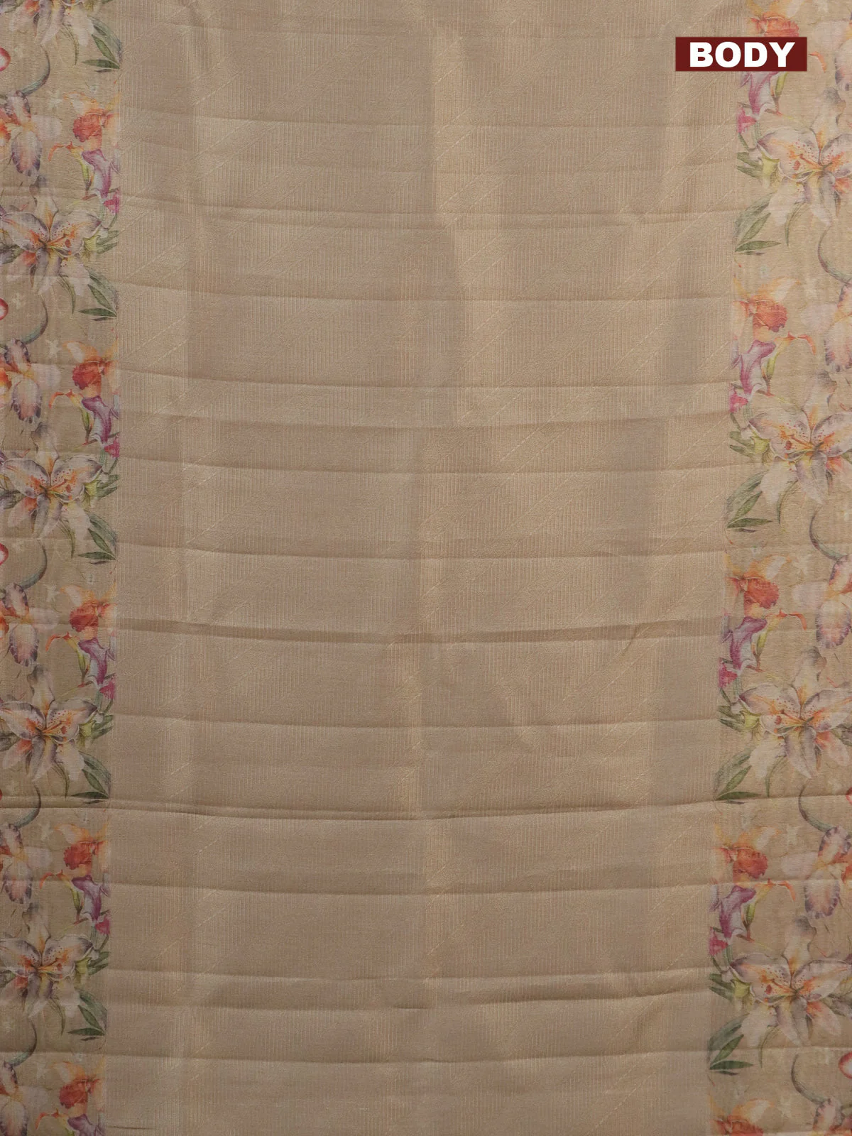 Tissue saree sandal with allover zari weaves and floral digital printed border - Image 2
