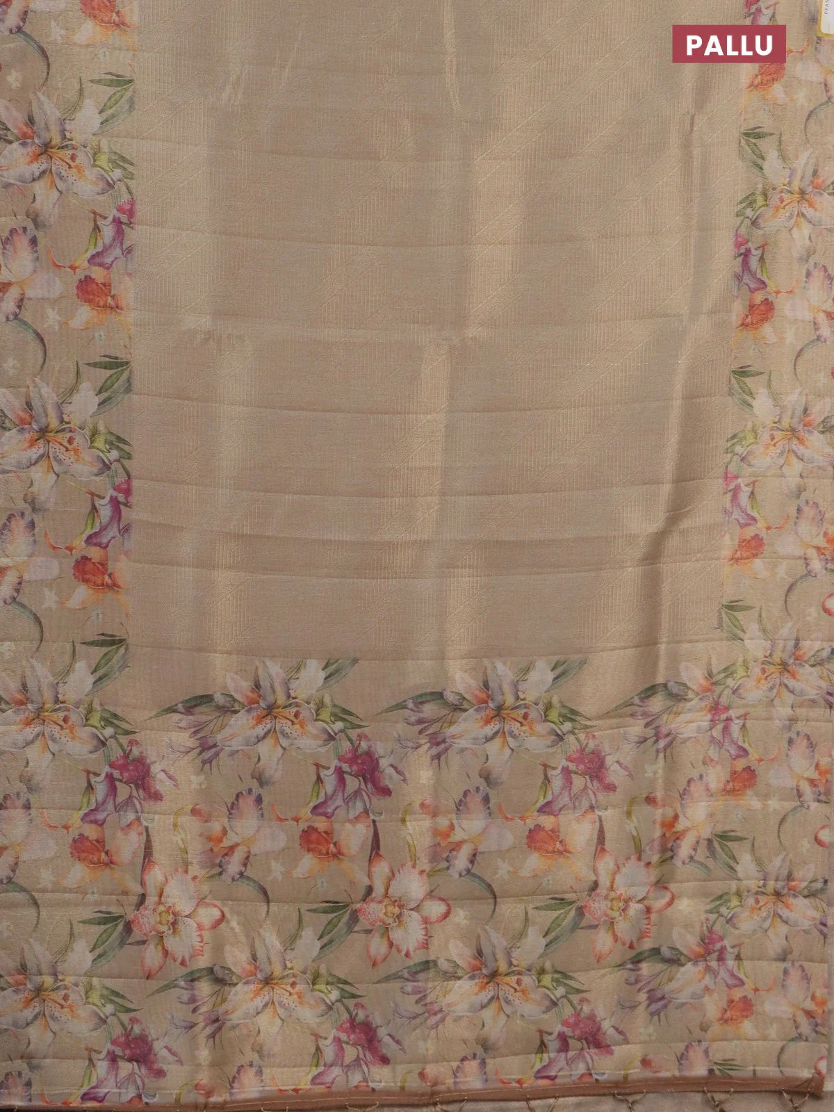 Tissue saree sandal with allover zari weaves and floral digital printed border - Image 3