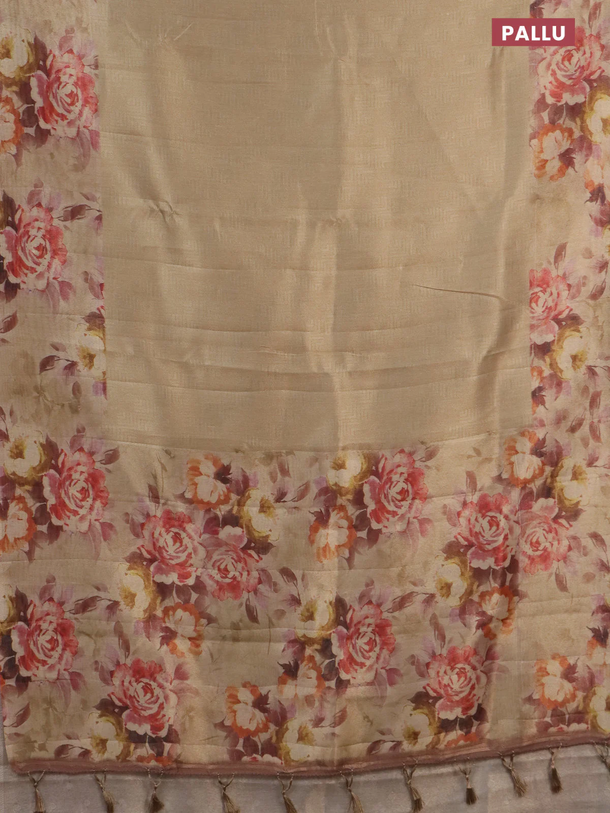 Tissue saree sandal with allover zari weaves and floral digital printed border - Image 3
