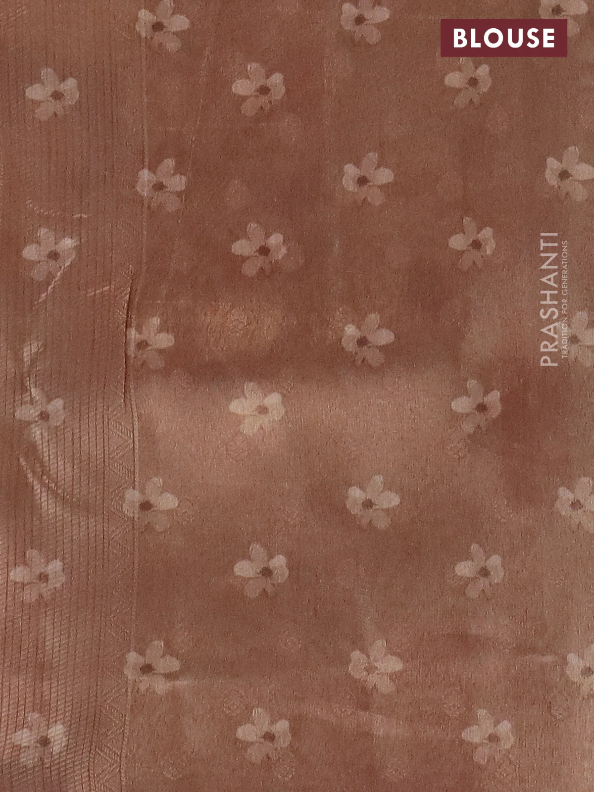 Tissue saree sandal with allover zari weaves and floral digital printed border - Image 4