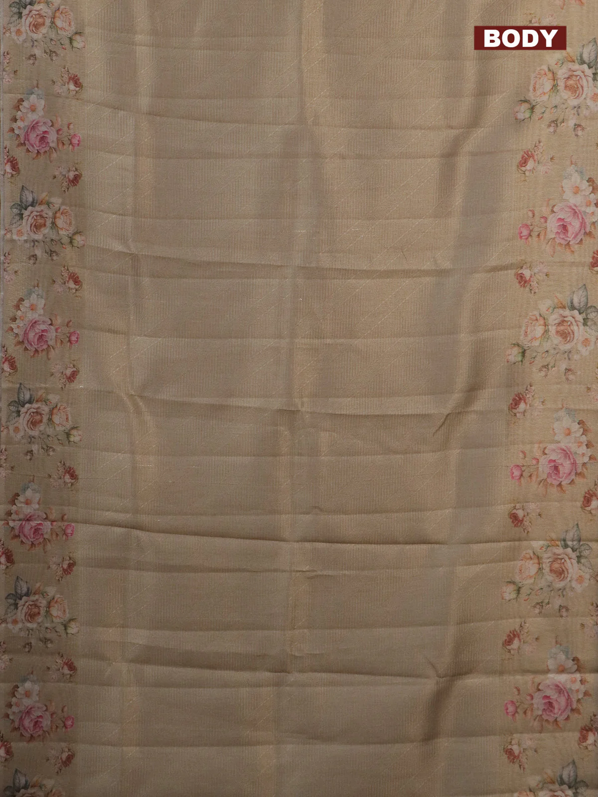 Tissue saree sandal with allover zari weaves and floral digital printed border - Image 2