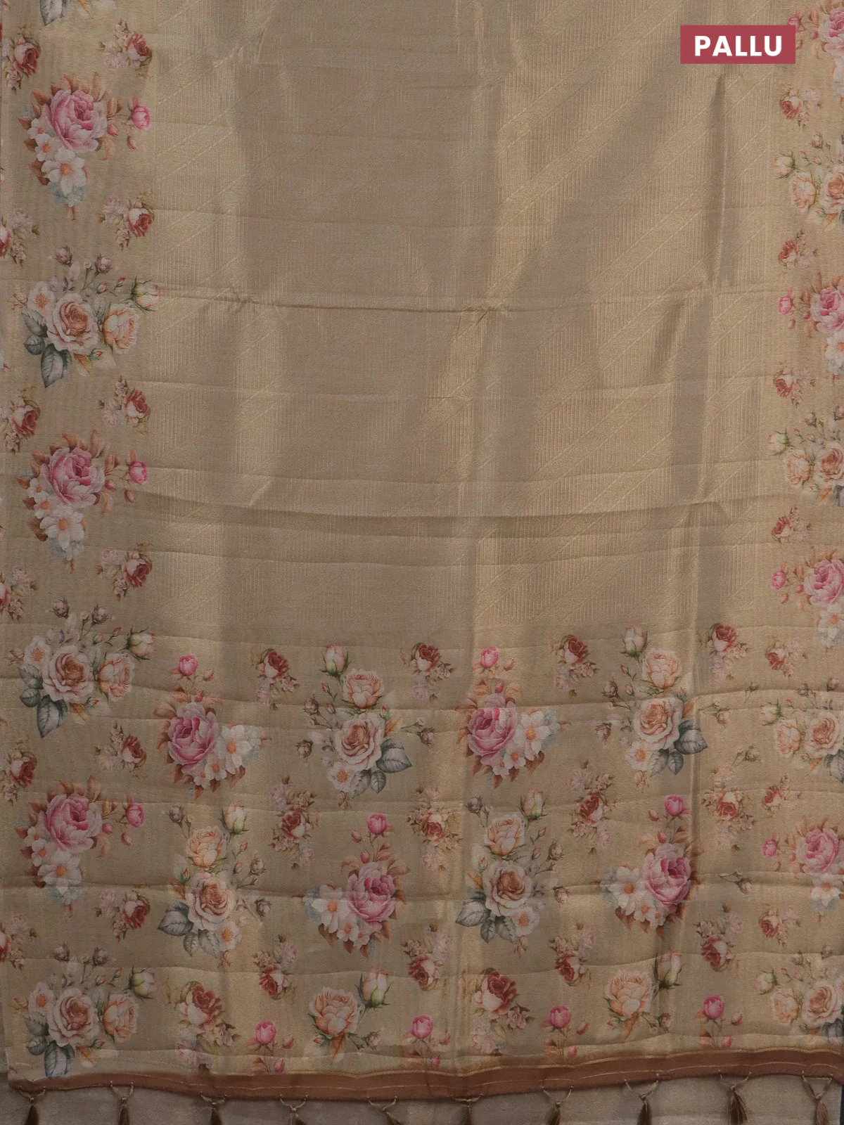 Tissue saree sandal with allover zari weaves and floral digital printed border - Image 3