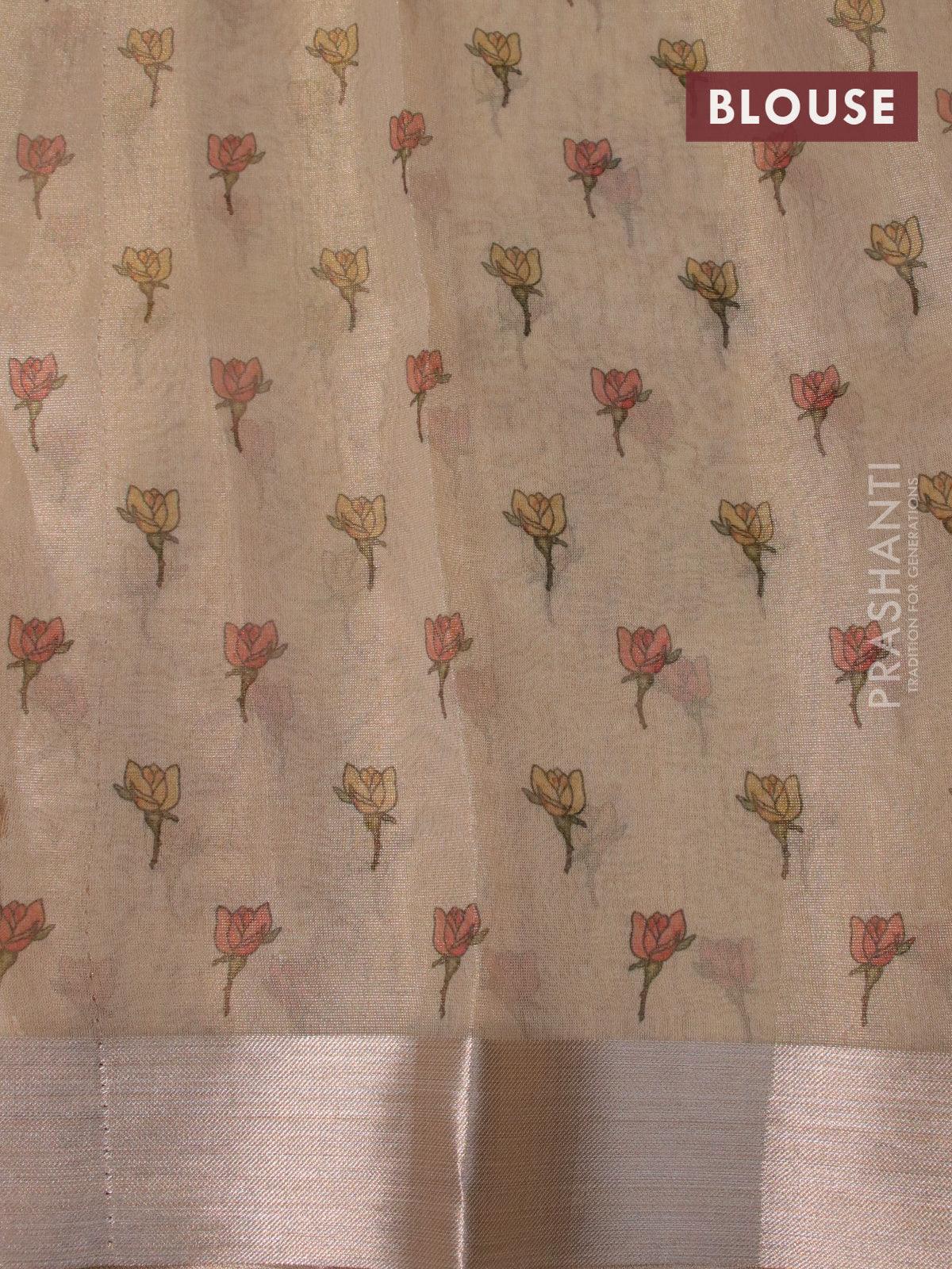 Tissue saree sandal with floral digital prints and embroidery floral design cut work border - Image 4