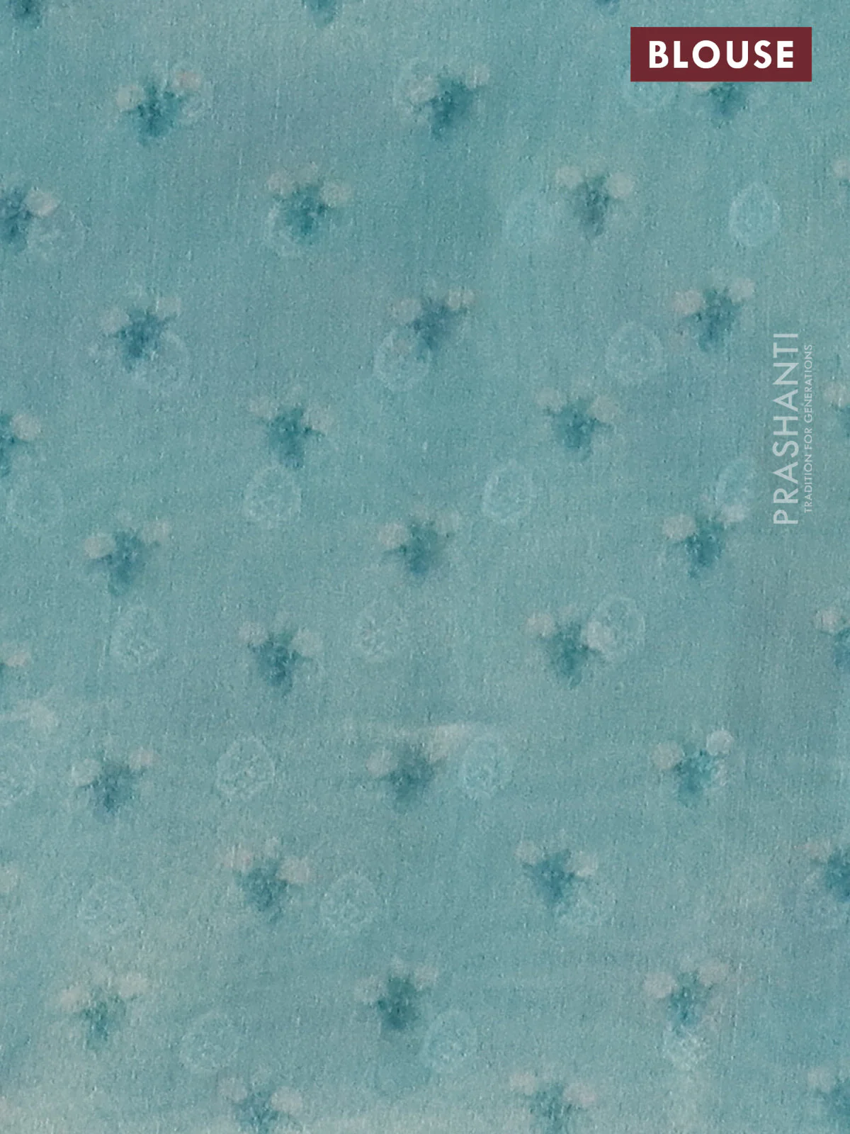 Tissue saree teal blue with allover zari weaves and floral digital printed border - Image 4