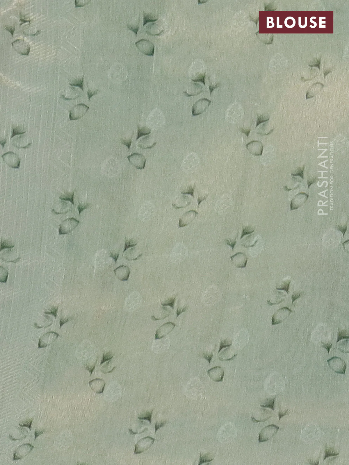 Tissue saree teal green shade with allover zari weaves and floral digital printed border - Image 4