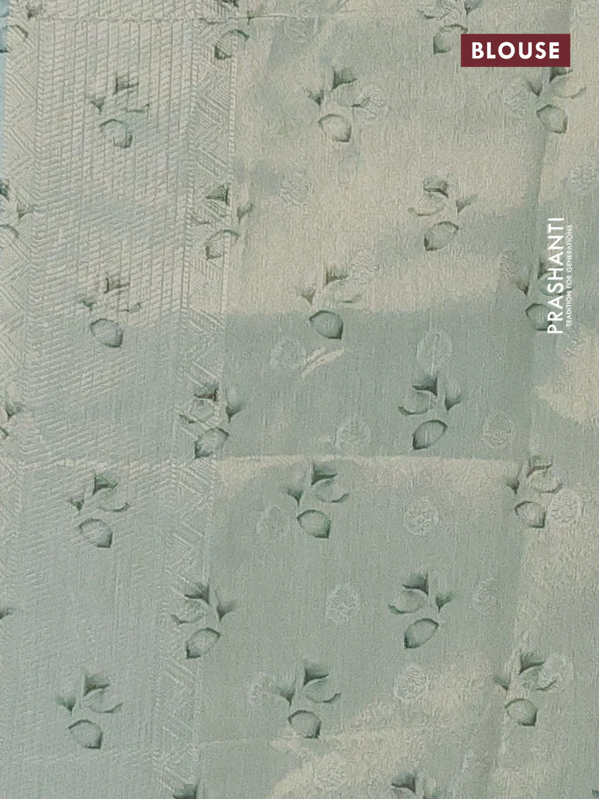 Tissue saree teal green shade with allover zari weaves and floral digital printed border - Image 4