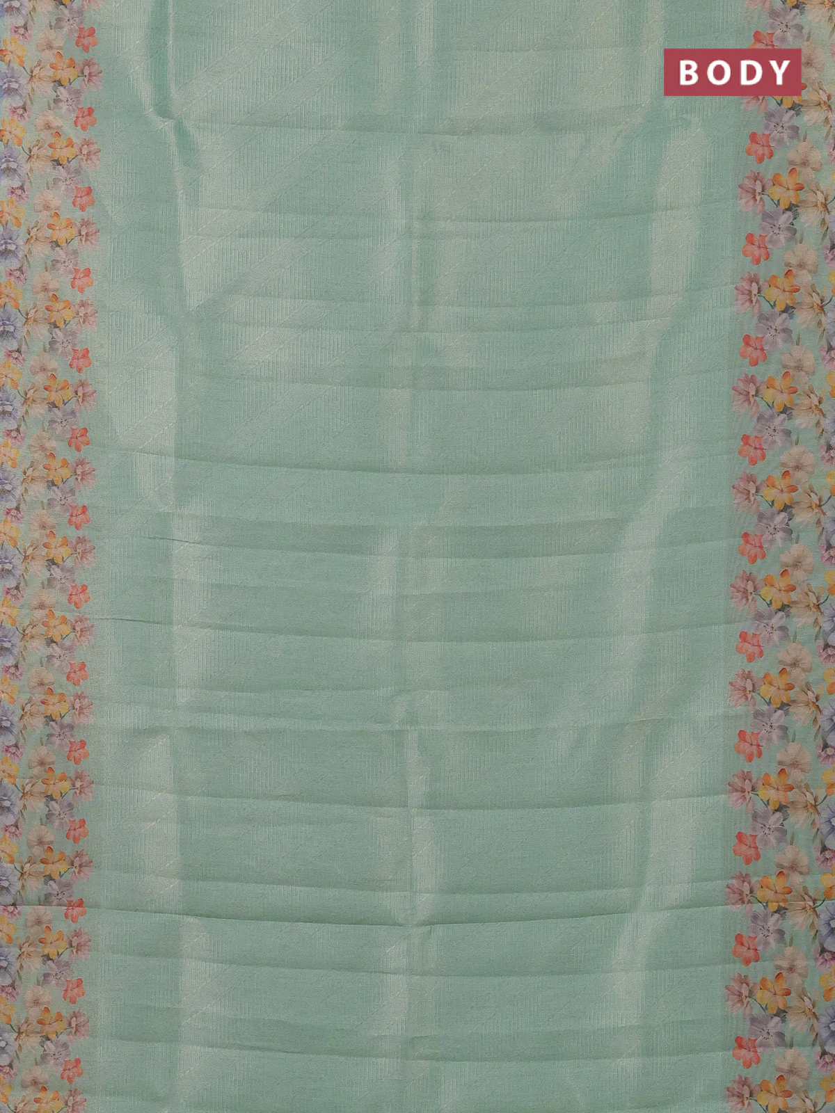 Tissue saree teal green shade with allover zari weaves and floral digital printed border - Image 2