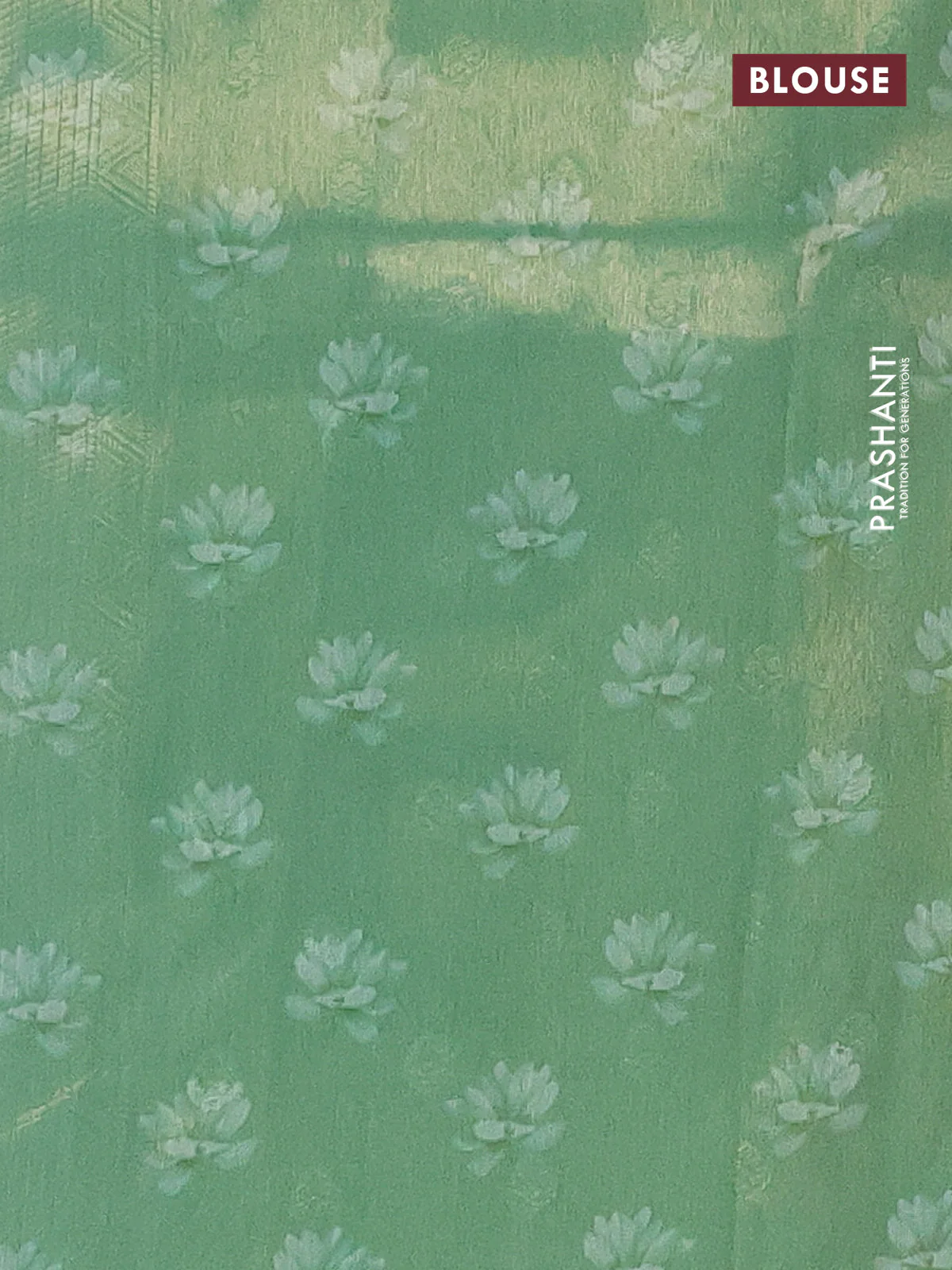 Tissue saree teal green shade with allover zari weaves and floral digital printed border - Image 4