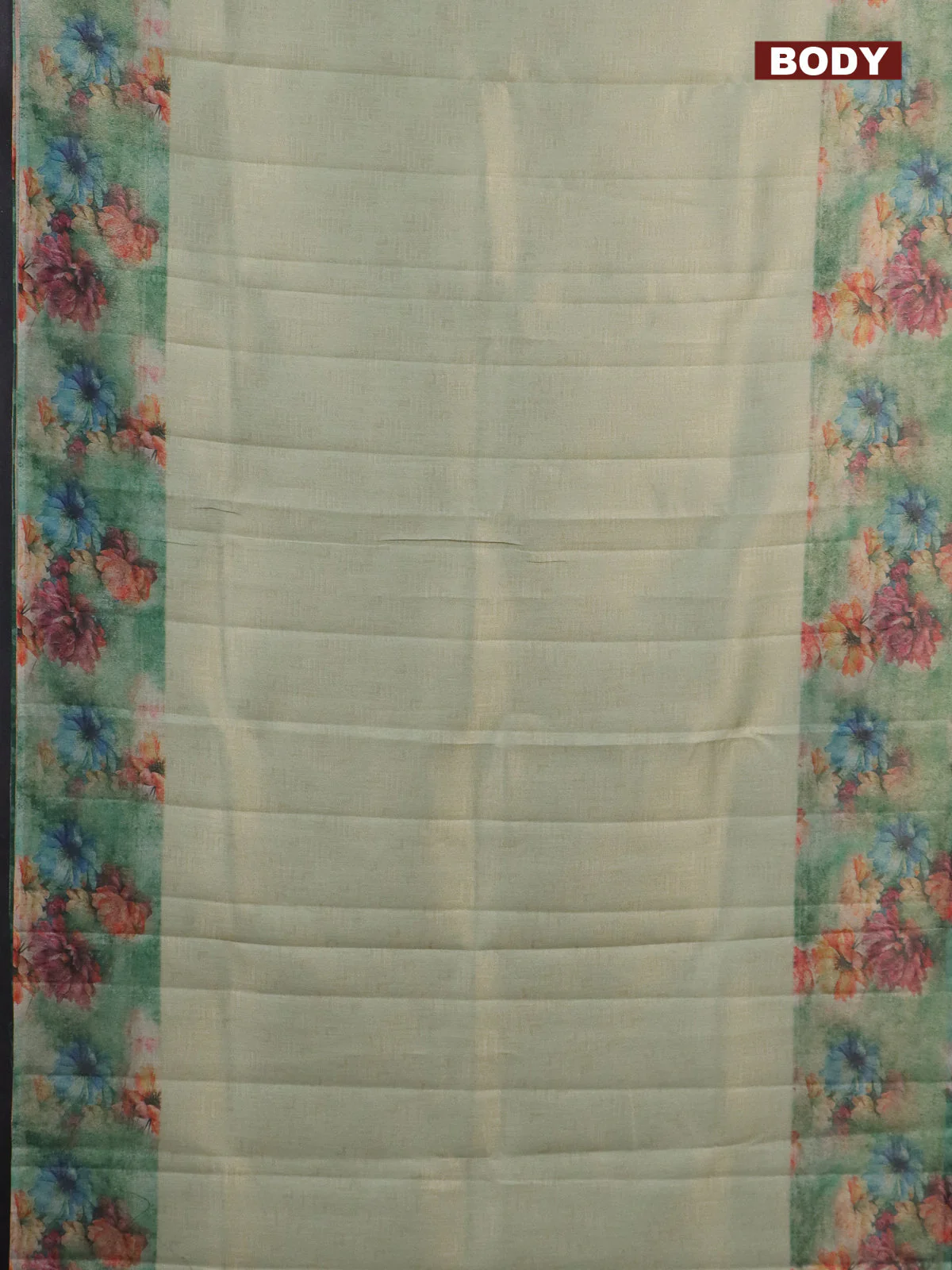 Tissue saree teal shade and teal green with allover zari weaves and floral digital printed border - Image 2