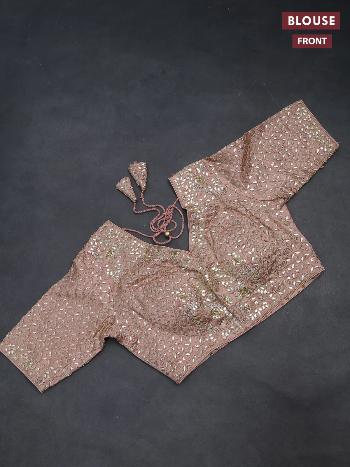 Tissue silk saree pastel peach with allover silver & gold zari weaves and zari woven border - Image 3