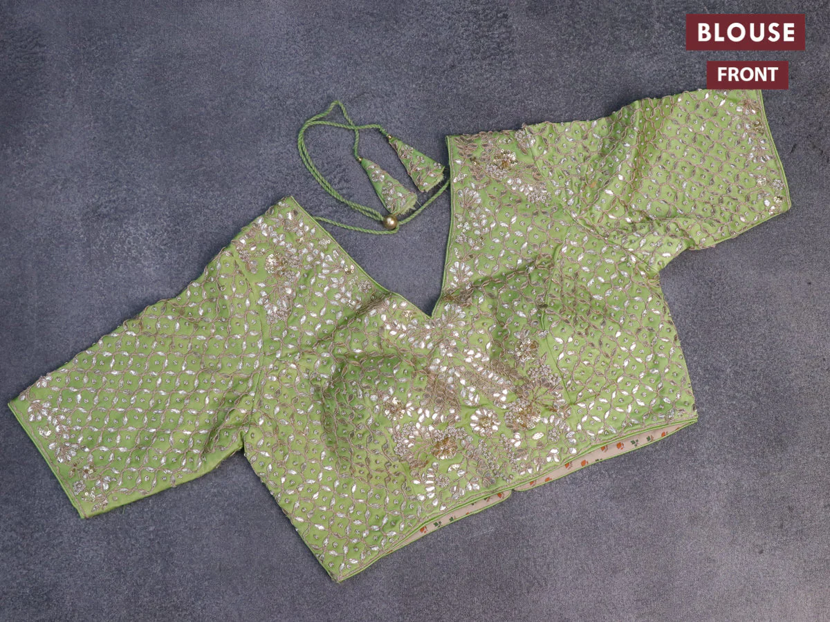 Tissue silk saree pista green with allover silver & zari weaves and zari woven border - Image 10