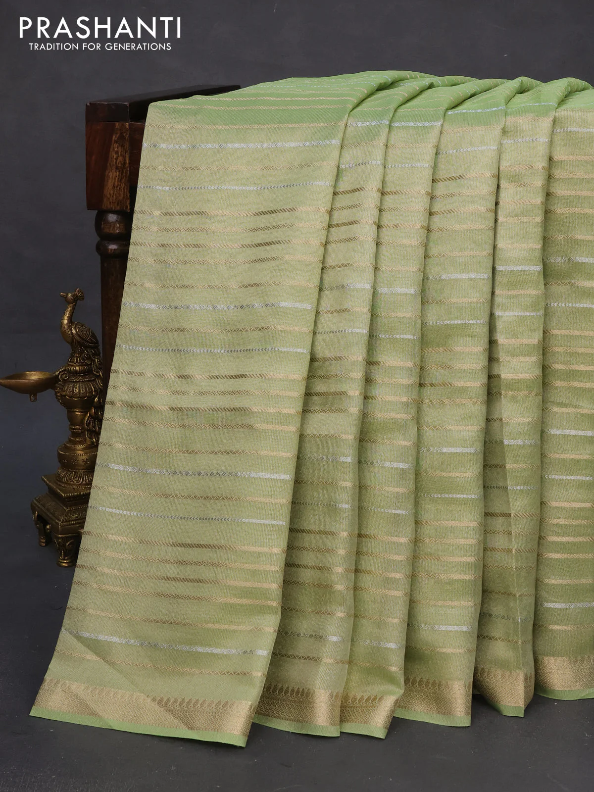 Tissue silk saree pista green with allover silver & zari weaves and zari woven border - Image 7