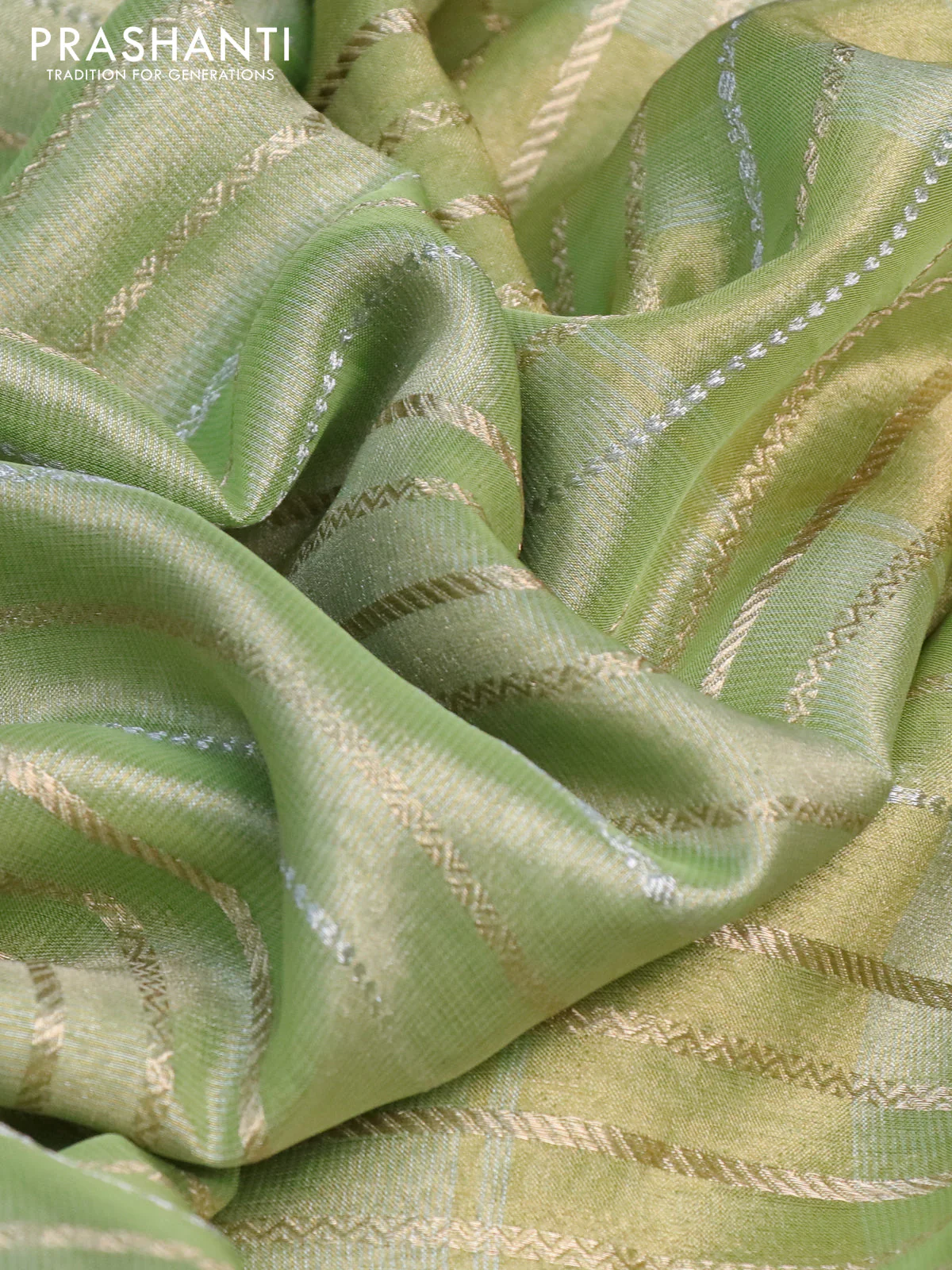 Tissue silk saree pista green with allover silver & zari weaves and zari woven border - Image 9