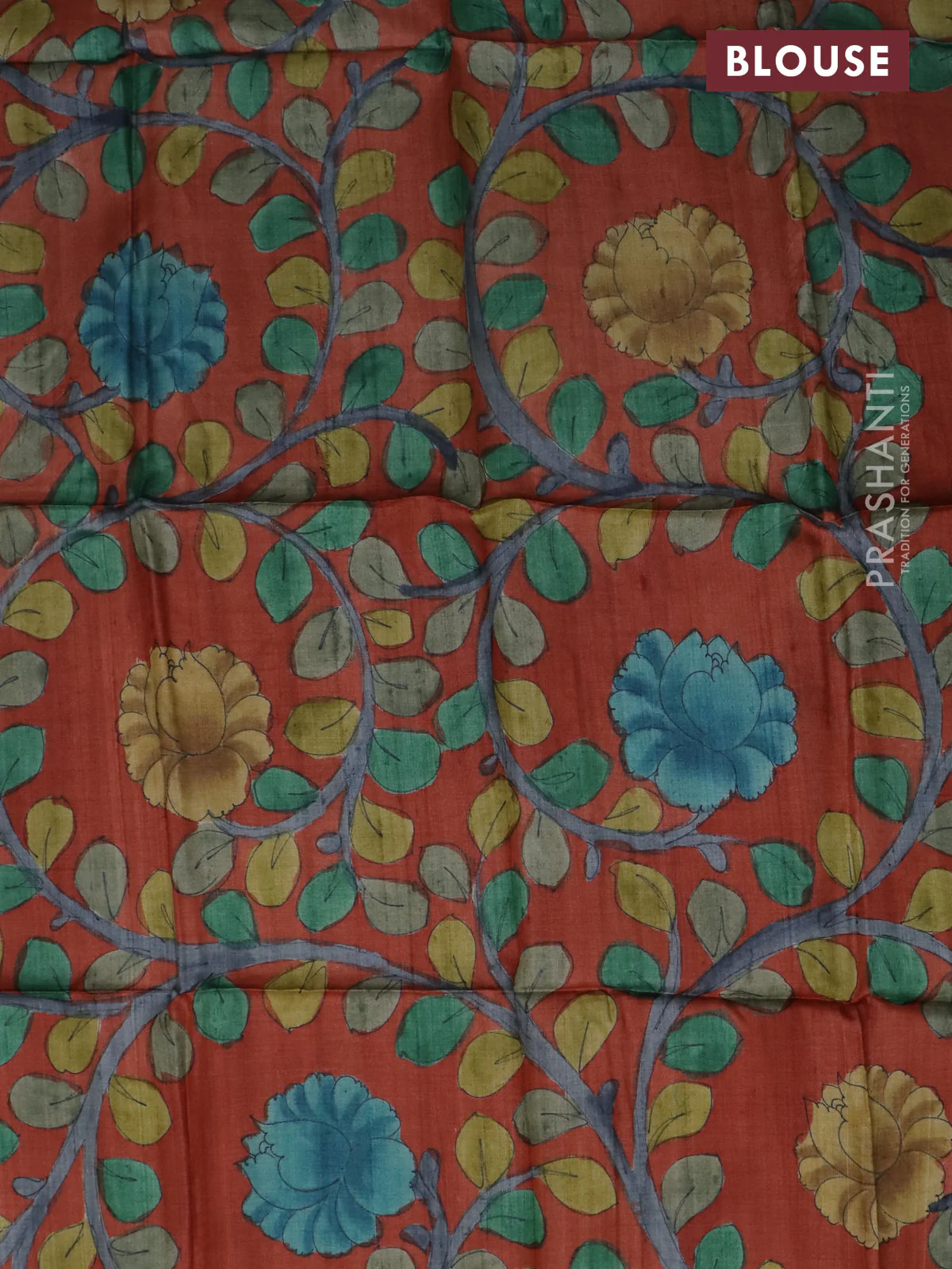 Tussar blouse piece orange with kalamkari hand painted prints - Image 2