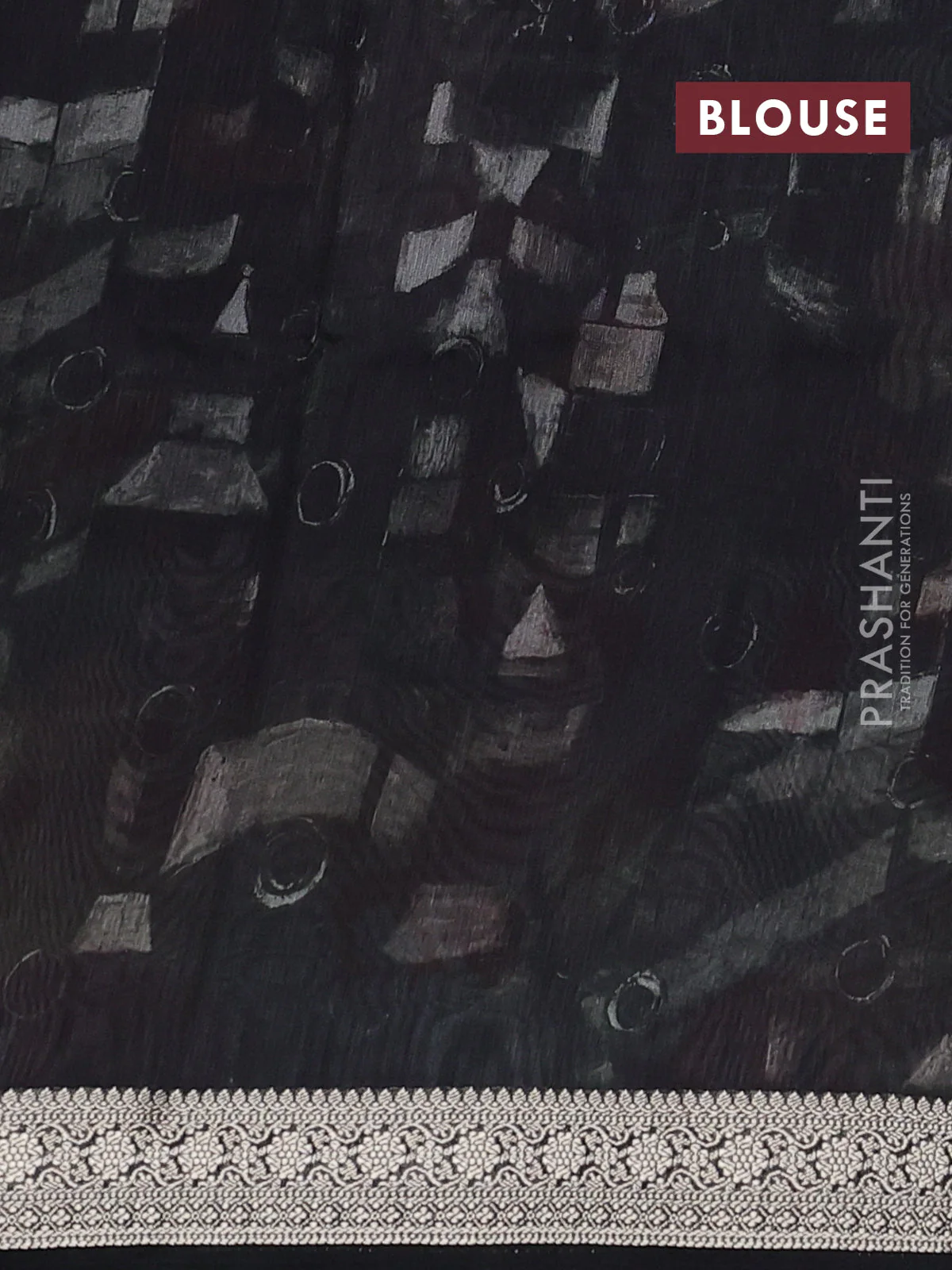 Tussar georgette silk saree black and sandal with allover digital prints and zari woven border - Image 3