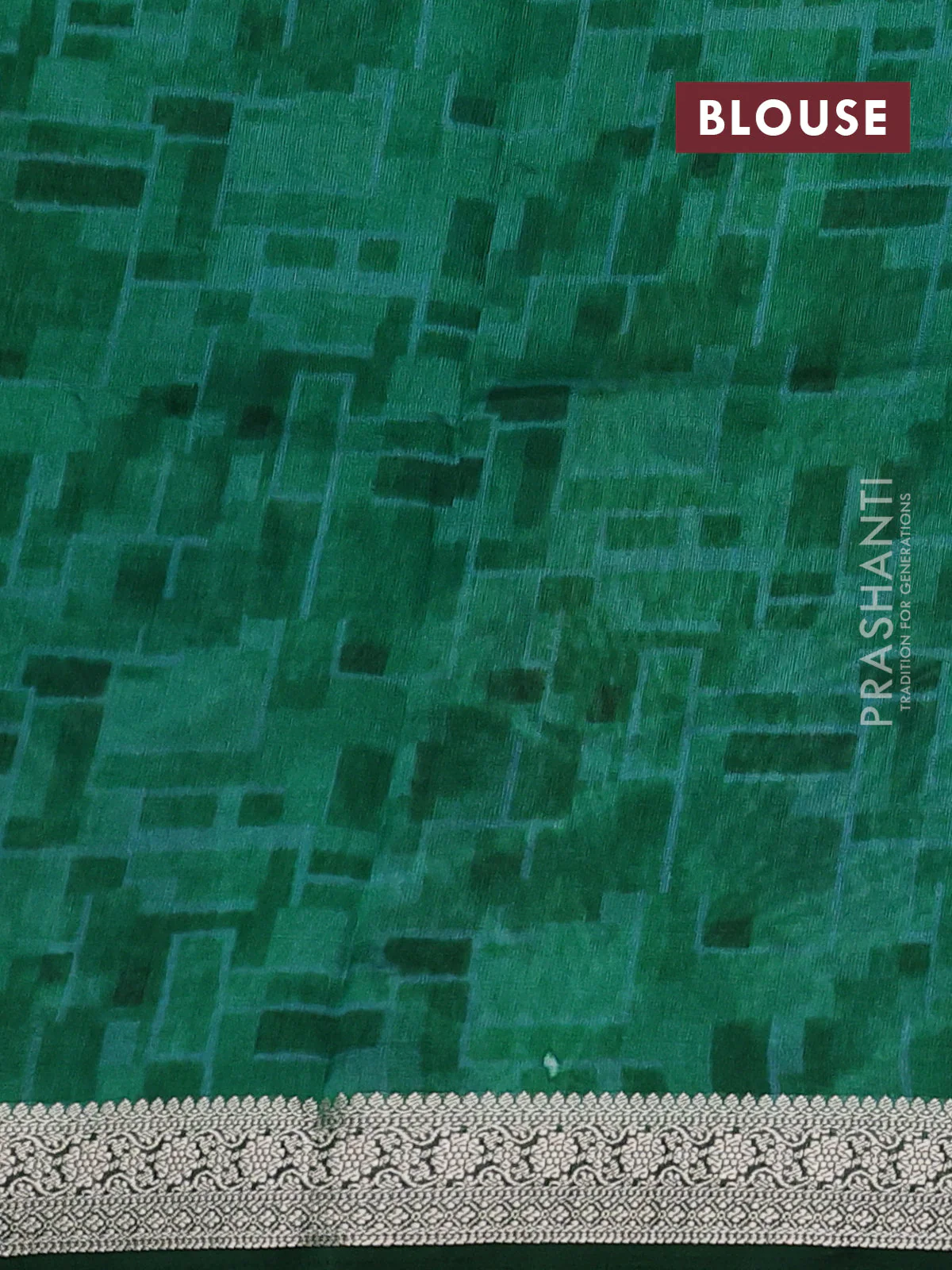 Tussar georgette silk saree green and maroon with allover digital prints and zari woven border - Image 3