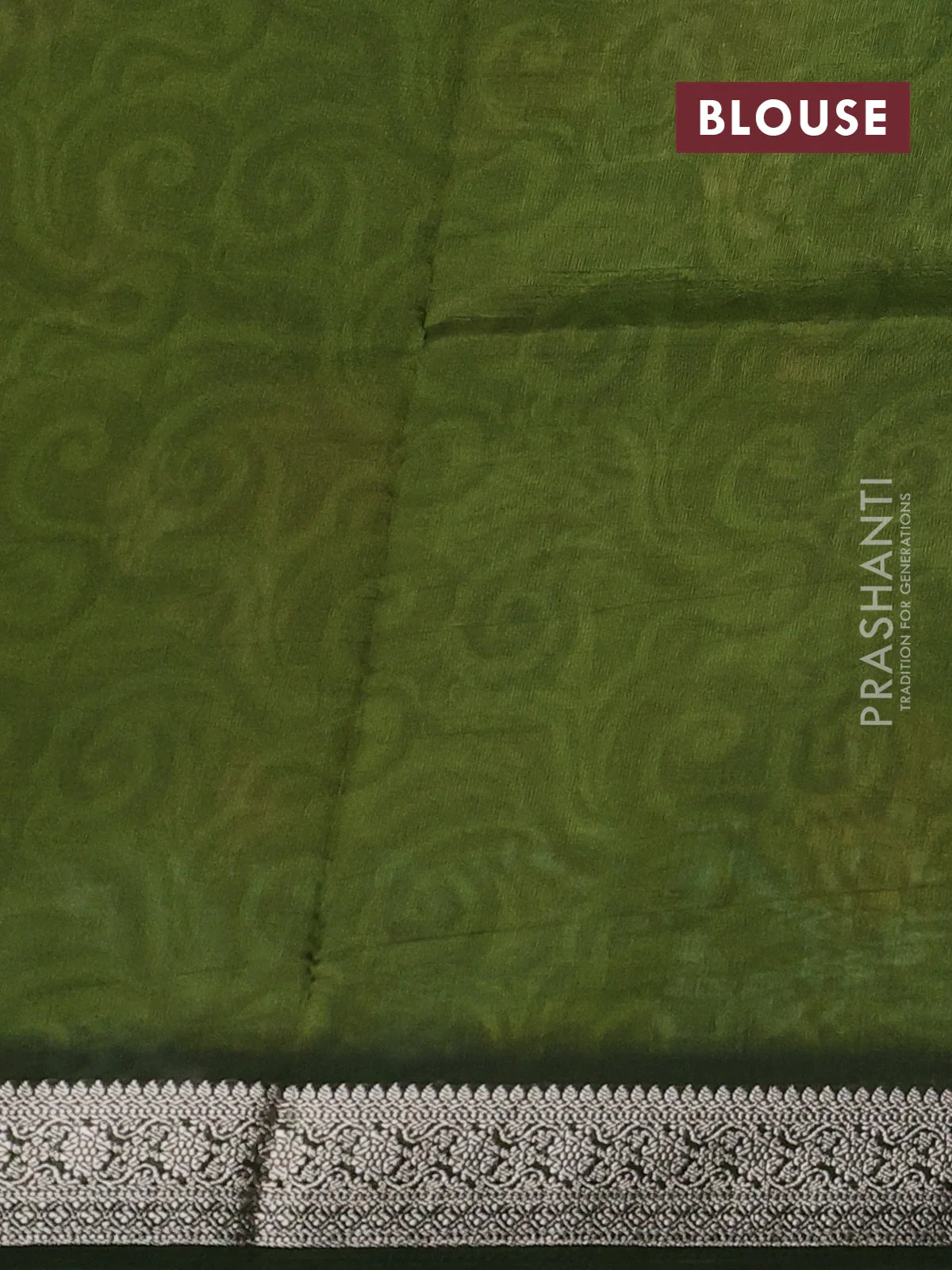 Tussar georgette silk saree mehendi green with allover digital prints and zari woven border - Image 3