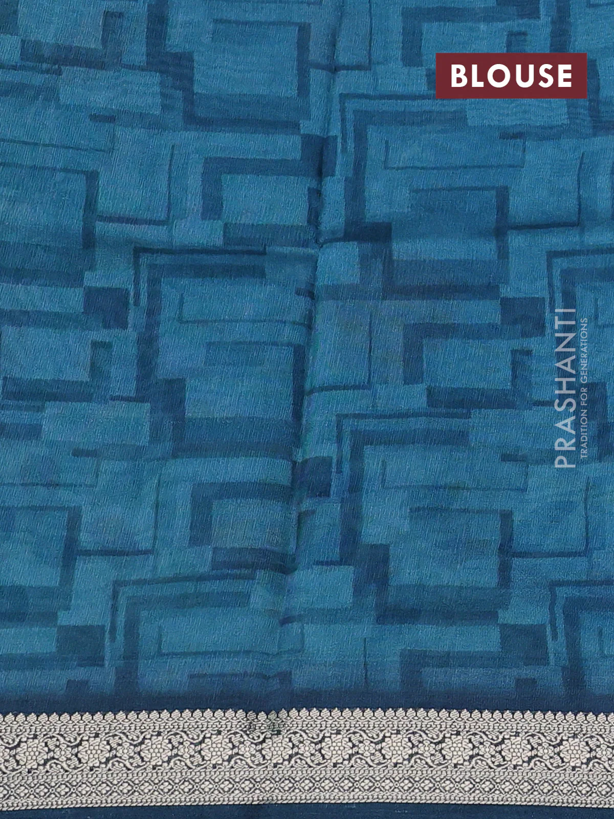 Tussar georgette silk saree pastel blue and cream with allover digital prints and zari woven border - Image 3