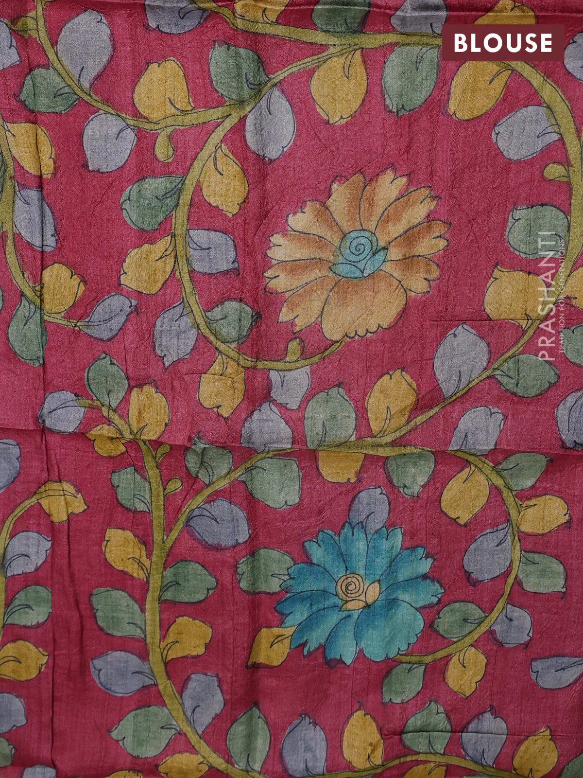 Tussar hand painted blouse bits maroon shade with allover kalamkari prints - Image 2