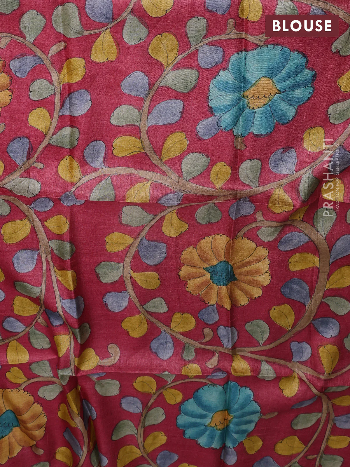 Tussar hand painted blouse bits maroon with allover kalamkari prints - Image 2
