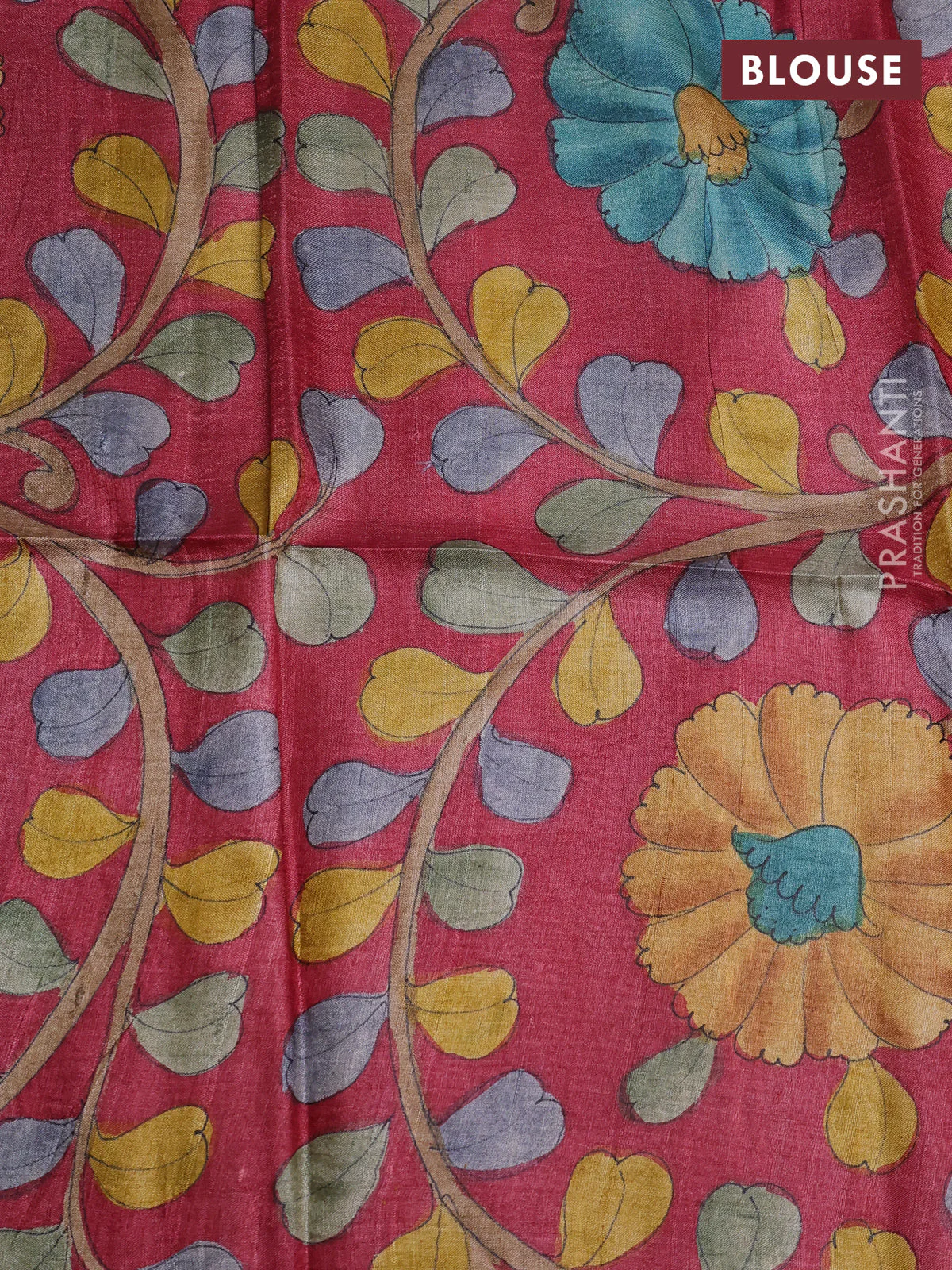 Tussar hand painted blouse bits maroon with allover kalamkari prints - Image 2