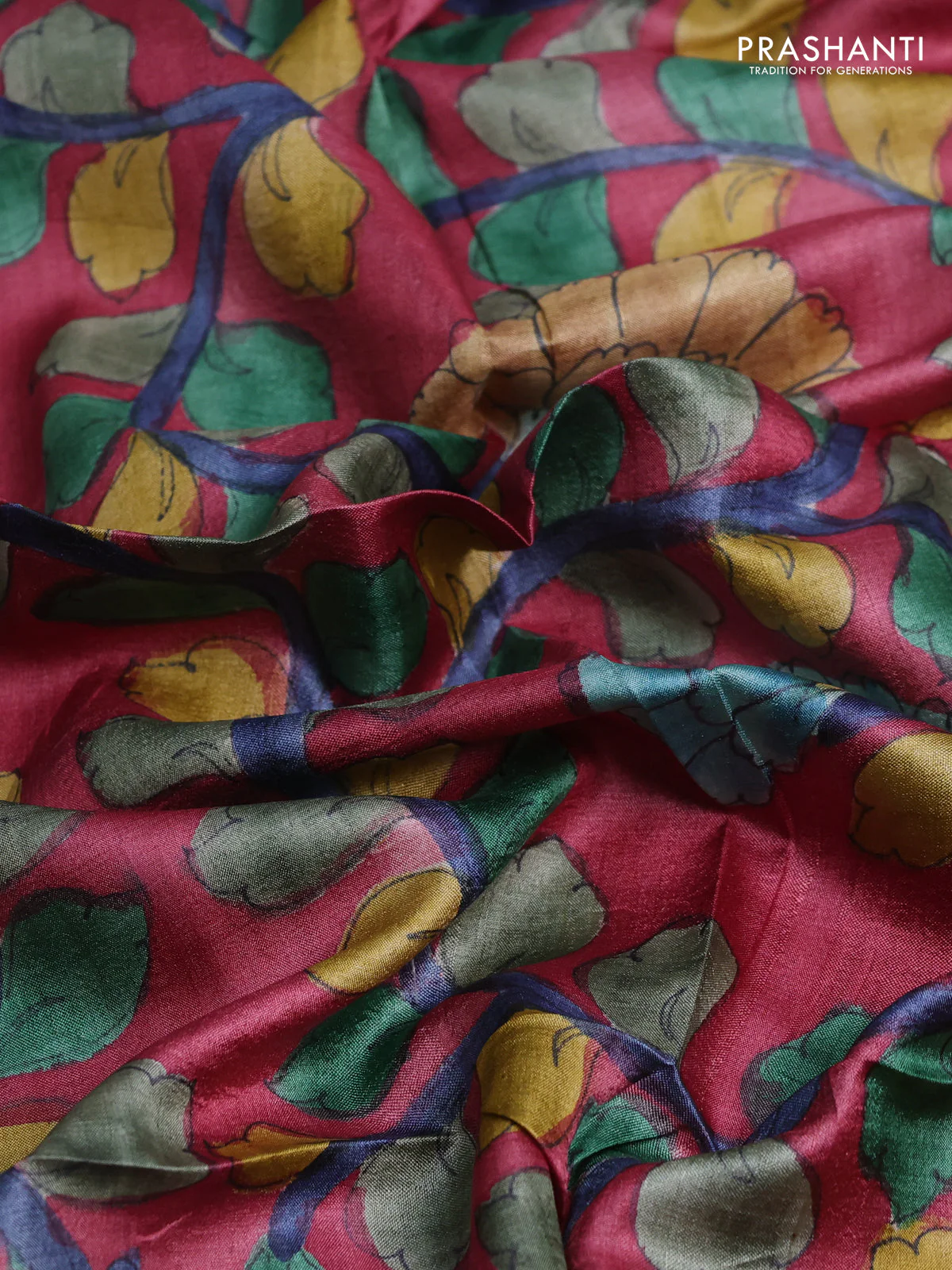Tussar hand painted blouse bits maroon with allover kalamkari prints