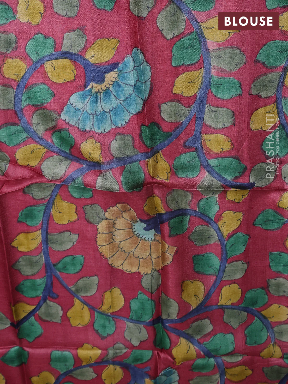 Tussar hand painted blouse bits maroon with allover kalamkari prints - Image 2