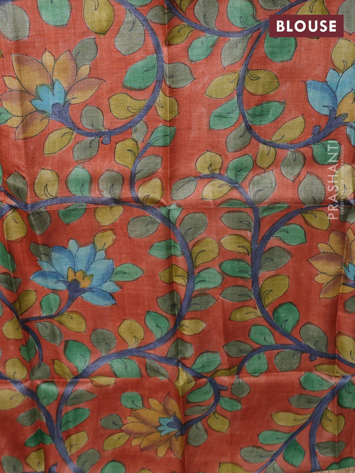 Tussar hand painted blouse bits orange with allover kalamkari prints - Image 2