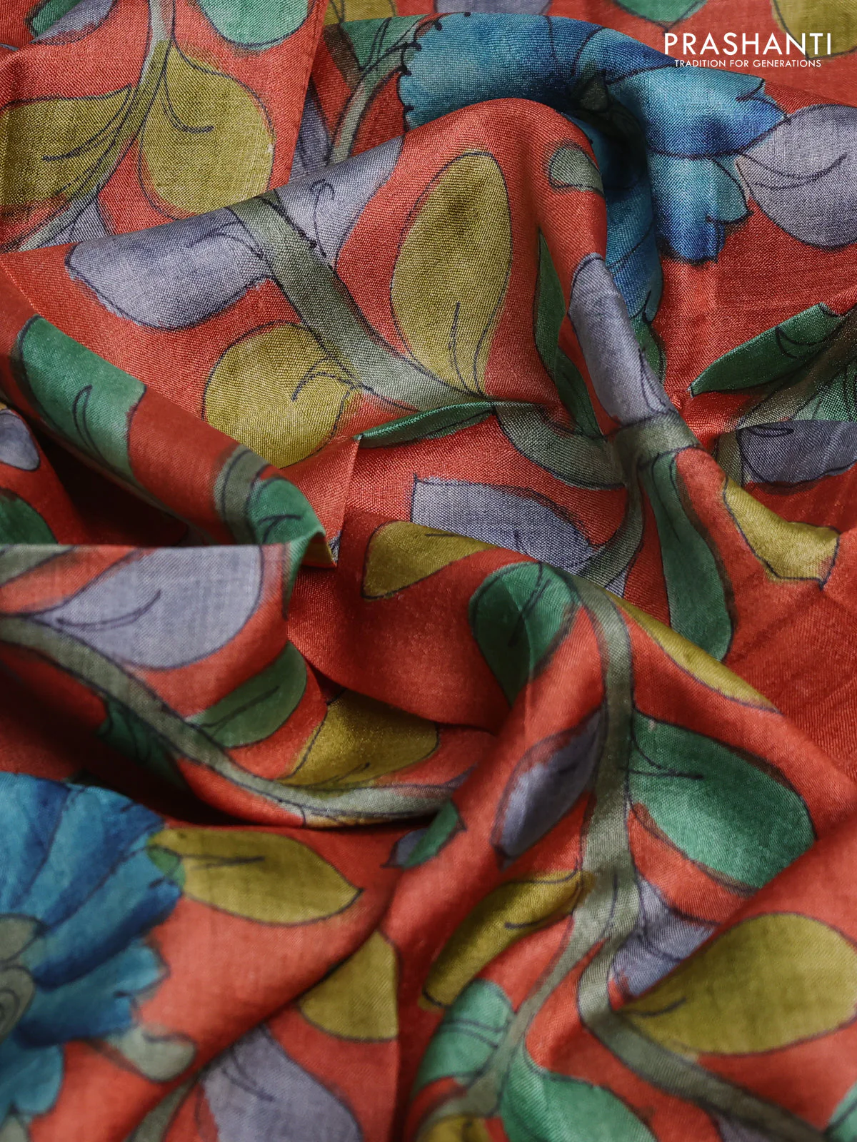 Tussar hand painted blouse bits rustic orange with allover kalamkari prints