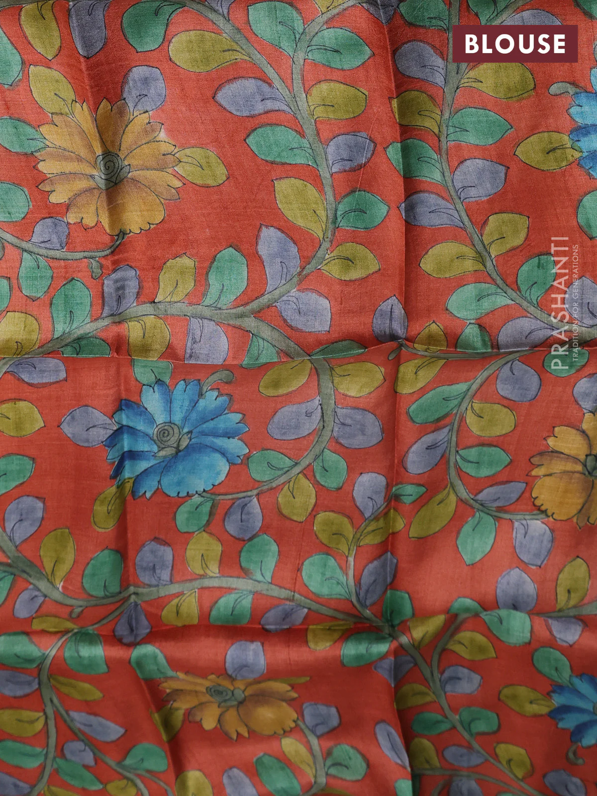 Tussar hand painted blouse bits rustic orange with allover kalamkari prints - Image 2