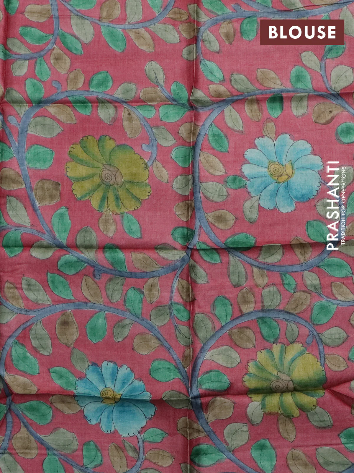 Tussar hand painted blouse piece maroon with allover kalamkari prints - Image 2