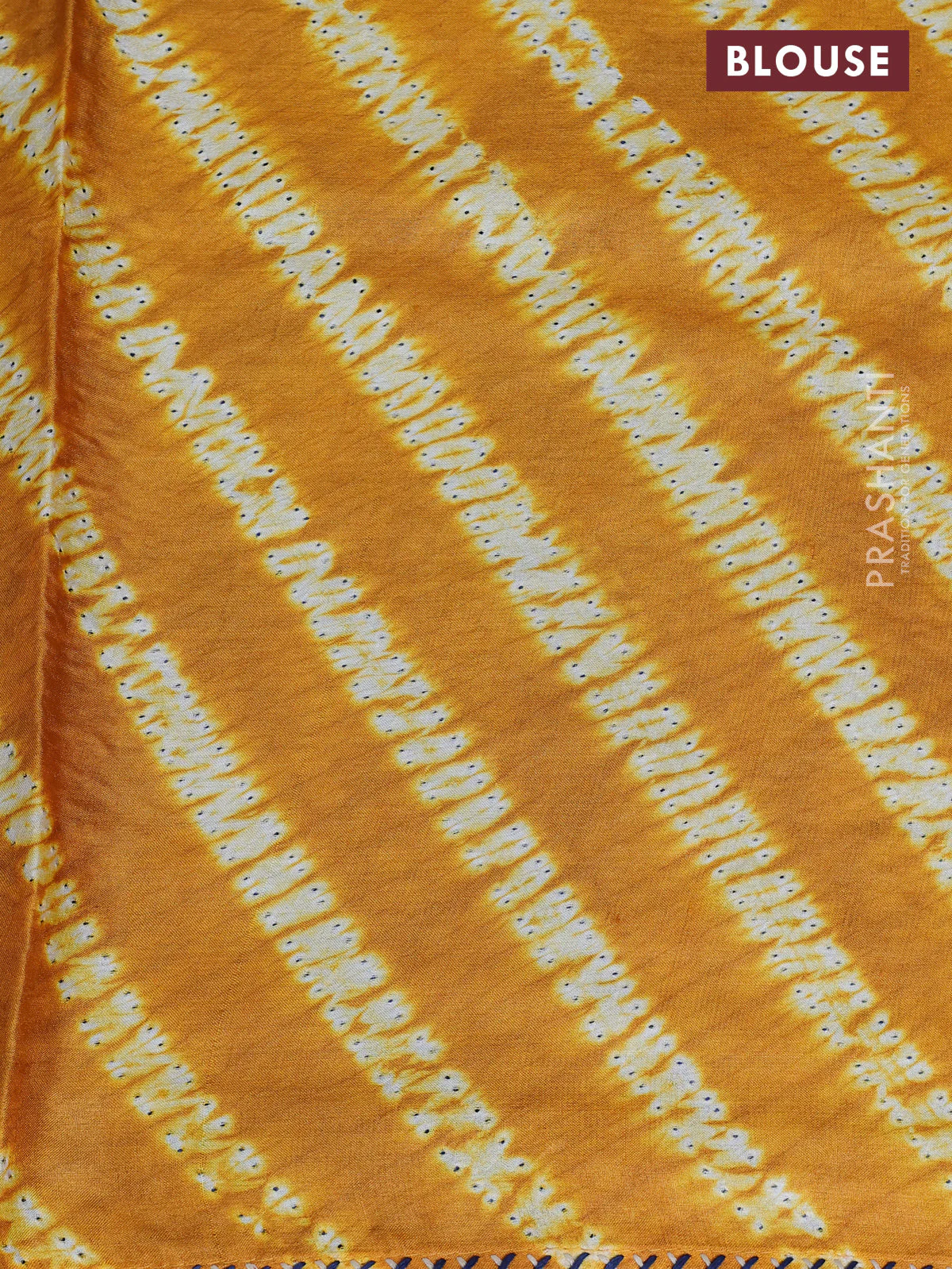 Tussar silk saree blue with centre placement style embroidery & mirror work and embroidery border - Image 9