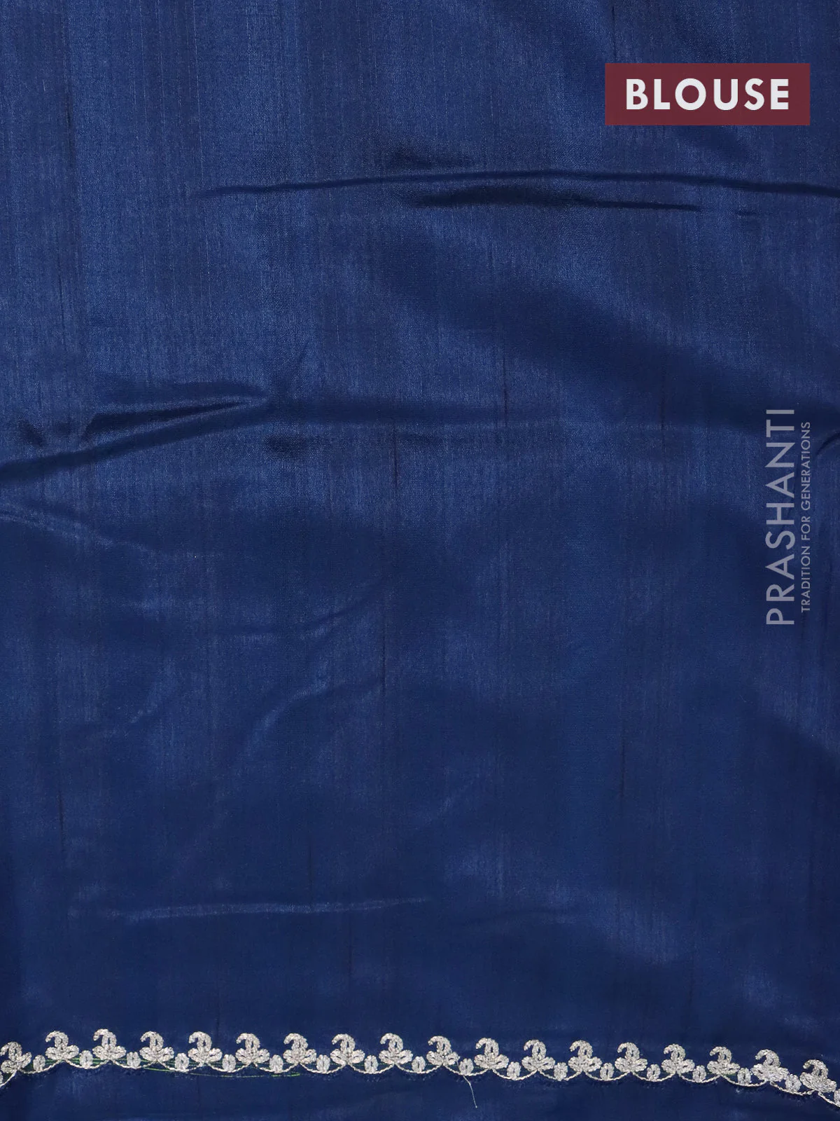 Tussar silk saree dark peacock blue with plain body and peacock deisgn embroidery work pallu - Image 4