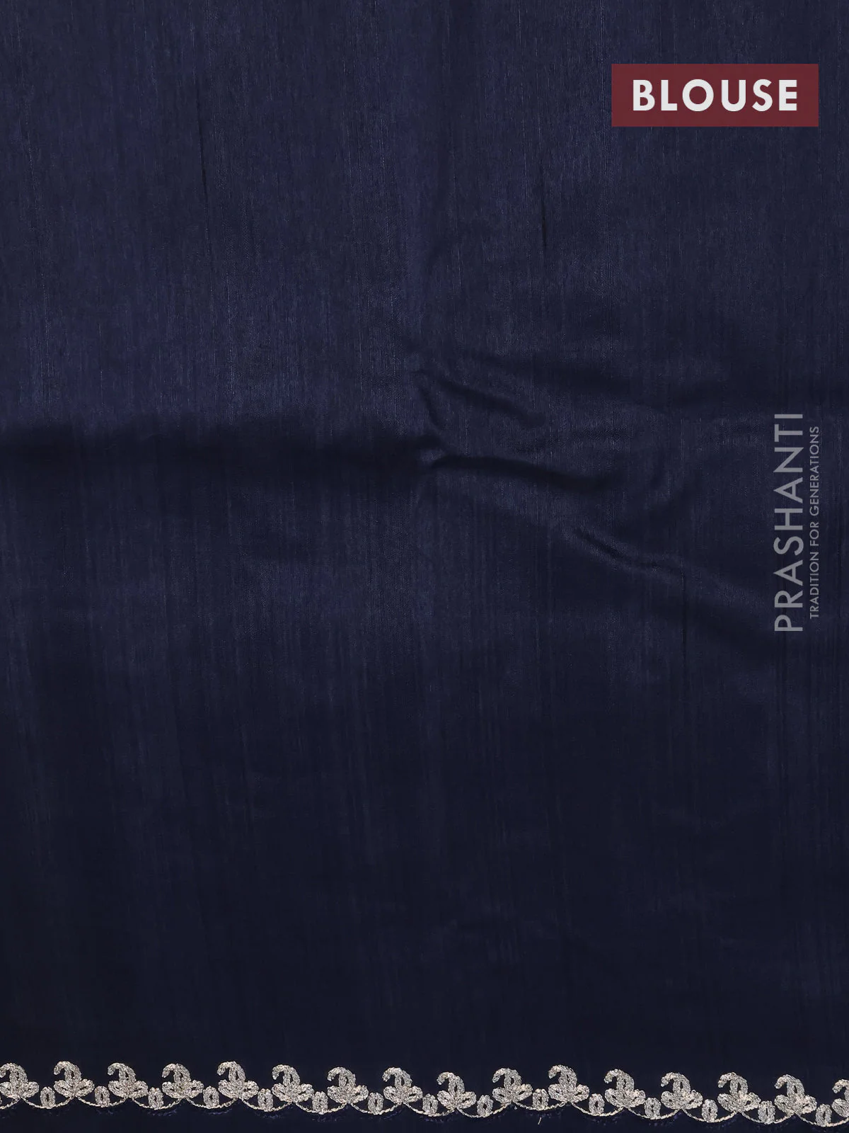 Tussar silk saree deep navy blue with plain body and peacock deisgn embroidery work pallu - Image 4