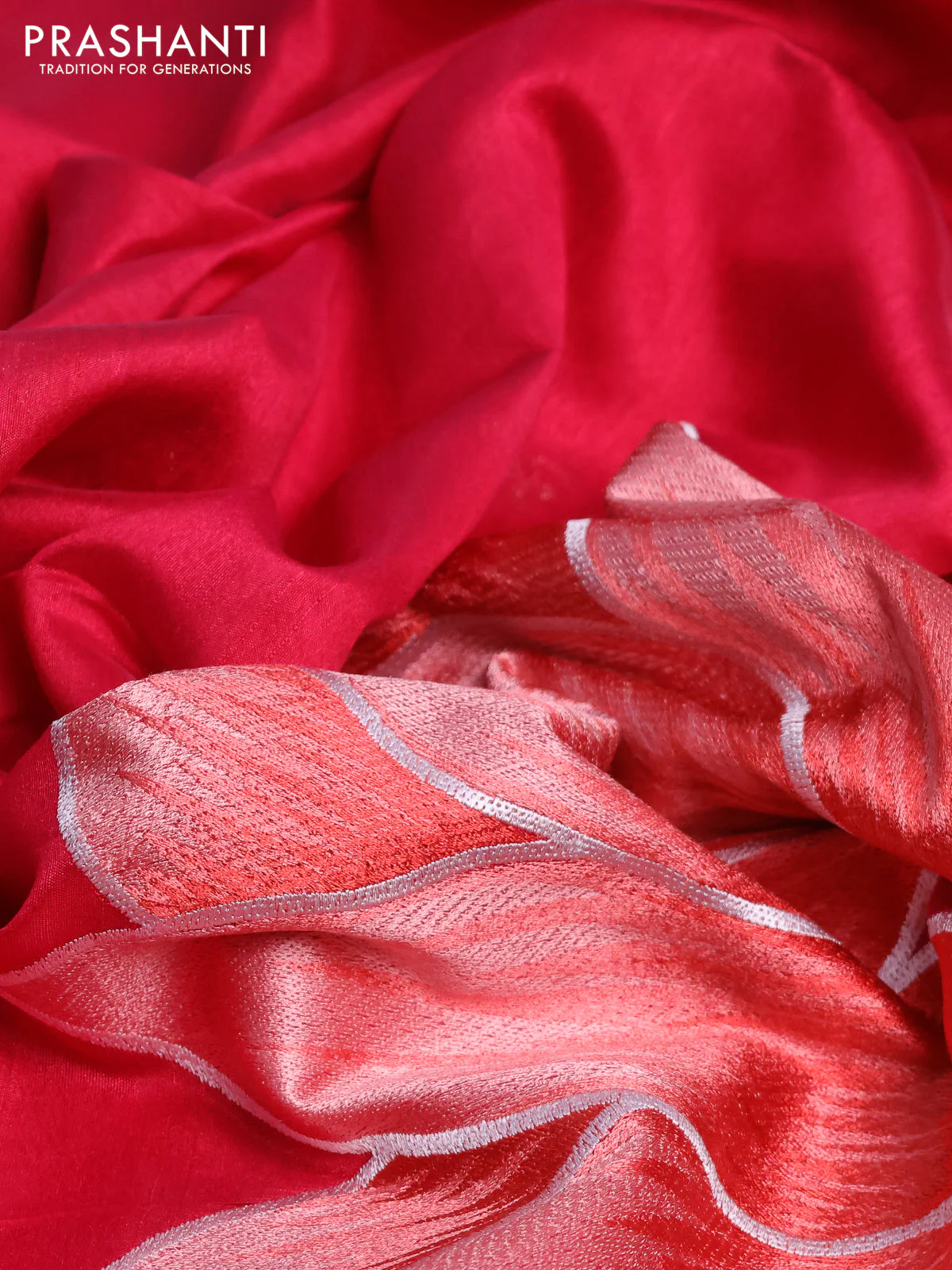 Tussar silk saree pink with plain body and floral deisgn embroidery work pallu - Image 3