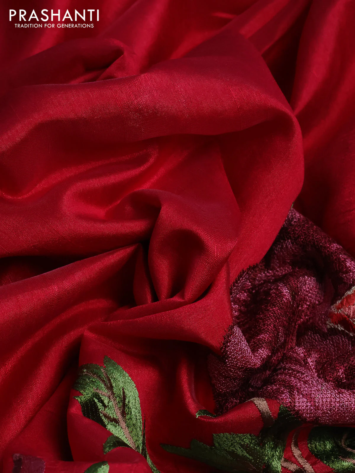 Tussar silk saree pink with plain body and peacock deisgn embroidery work pallu - Image 3