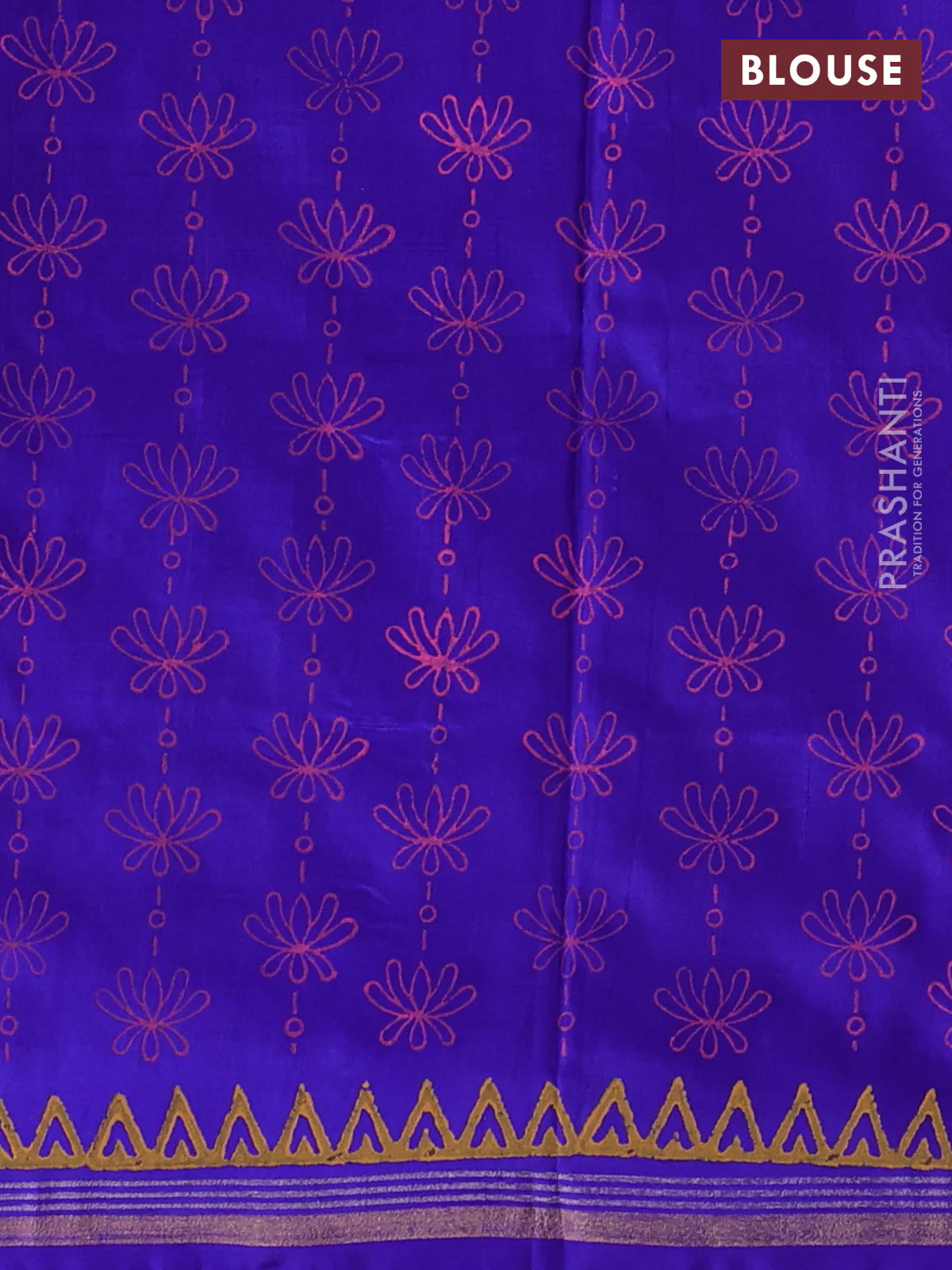 Uppada block printed partly silk saree pink and blue with annam butta prints and zari woven border - Image 3