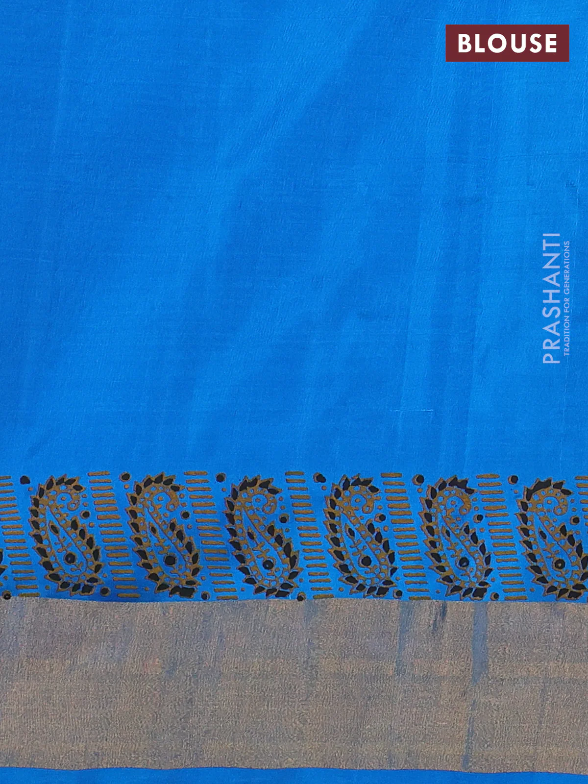 Uppada block printed silk saree black and cs blue with allover paisley prints and zari woven printed border - Image 3