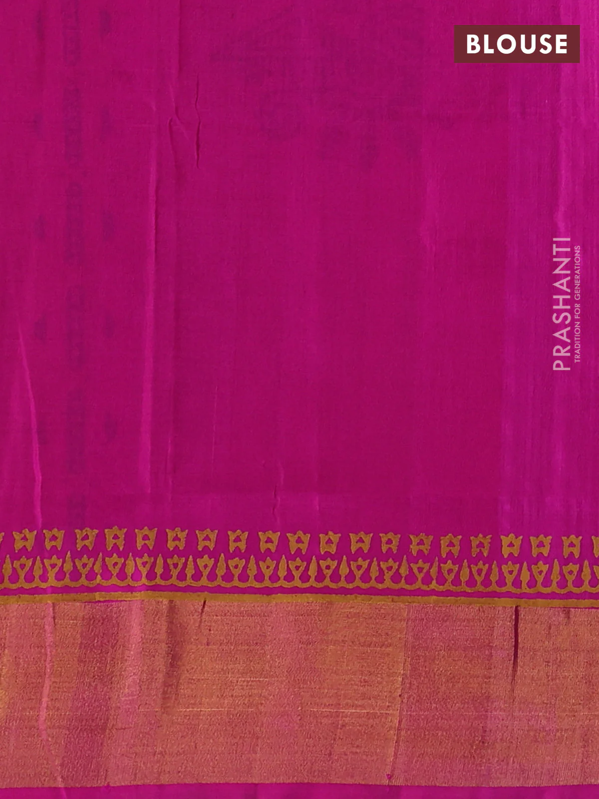 Uppada block printed silk saree bottle green and pink with allover prints and zari woven printed border - Image 3
