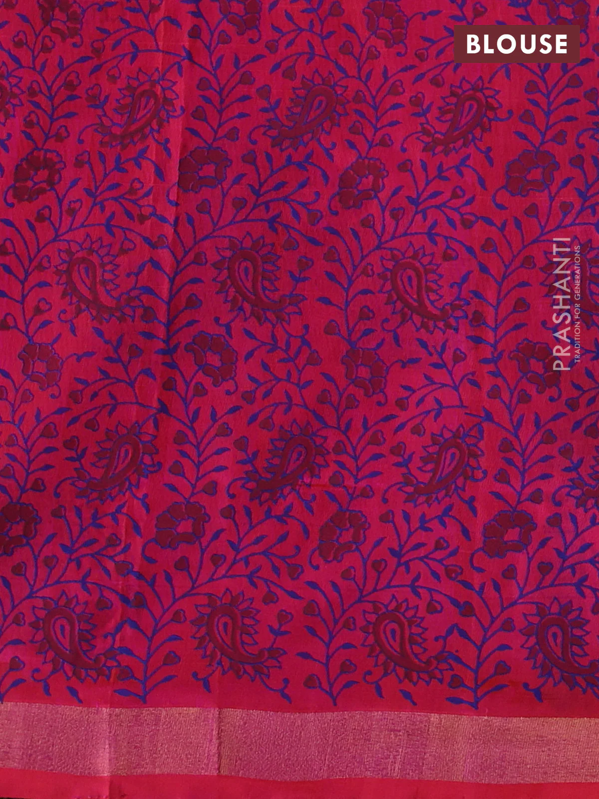 Uppada block printed silk saree dual shade of pinkish orange with paisley butta prints and zari woven border - Image 3