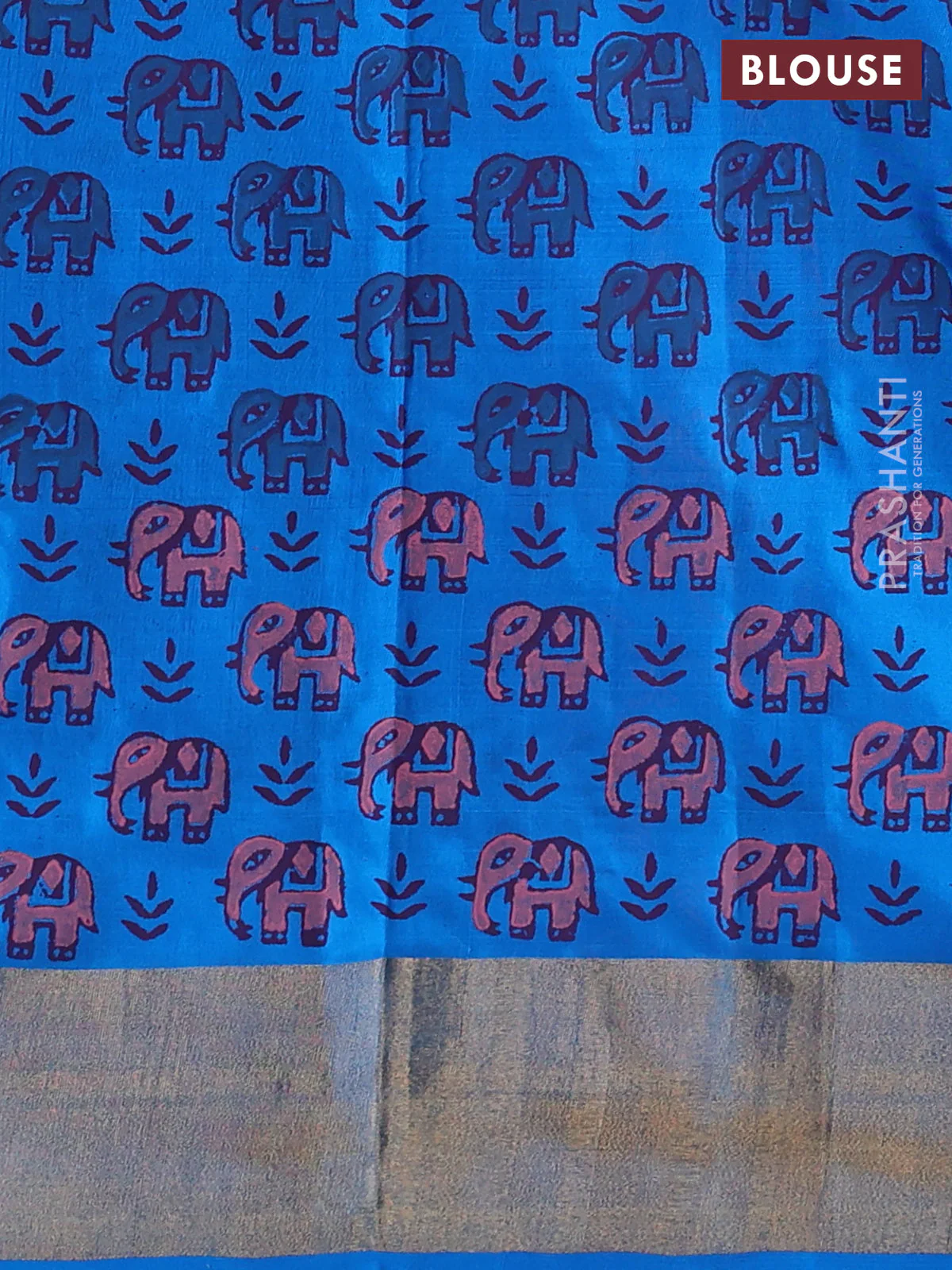 Uppada block printed silk saree peach pink and cs blue with butta prints and zari woven border - Image 3