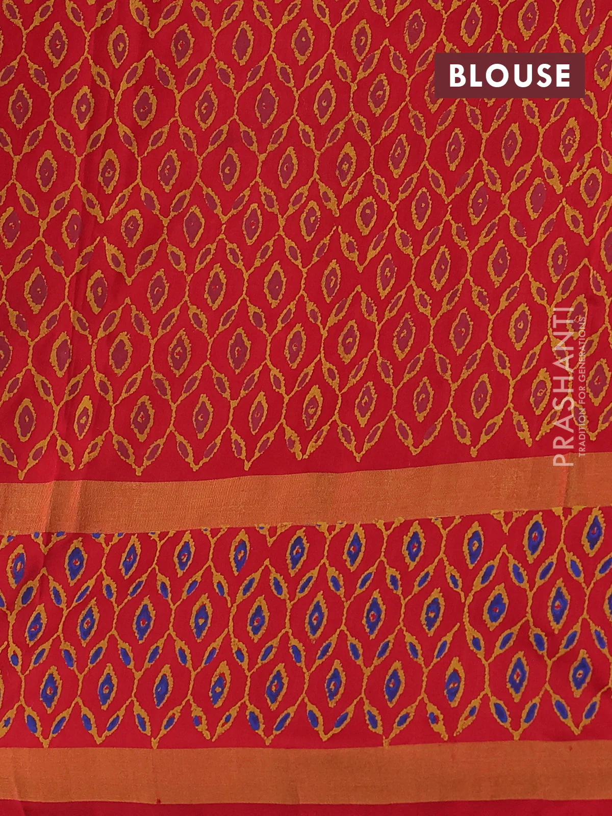 Uppada block printed silk saree red shade and red with butta prints and long zari woven printed border - Image 3