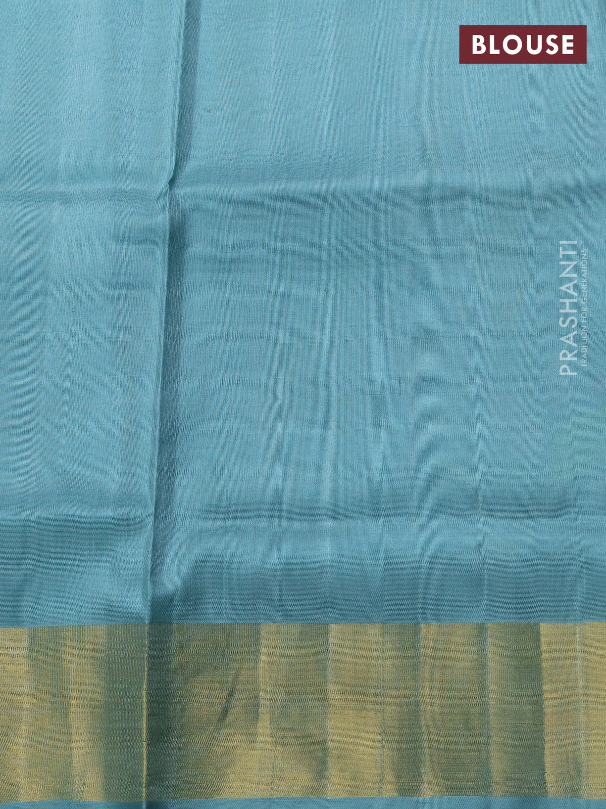 Uppada jamdhani silk saree pastel blue shade with allover floral jamdhani weaves and zari woven border - Image 4