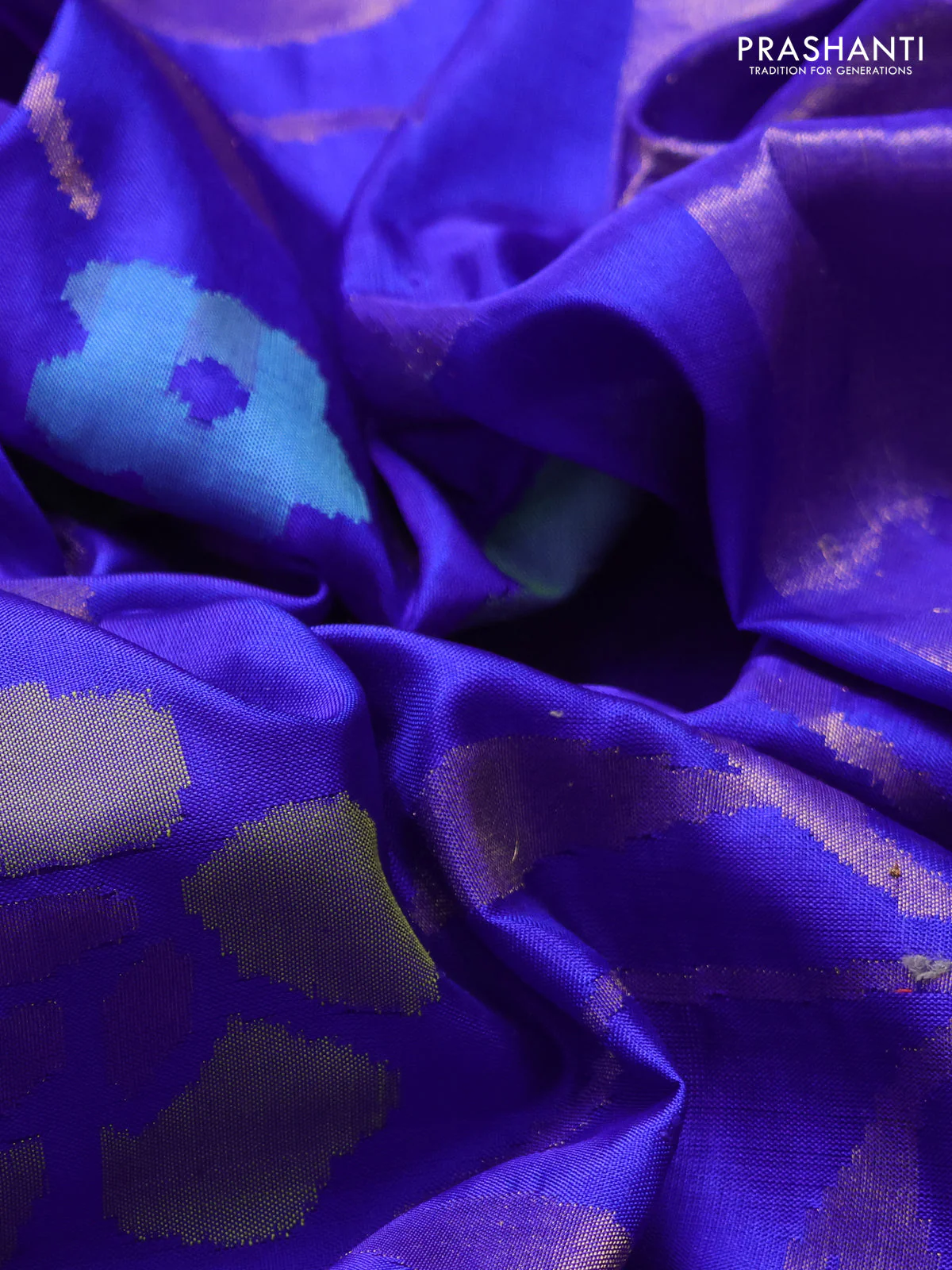 Uppada jamdhani silk saree royal blue with allover floral jamdhani weaves and zari woven border - Image 3
