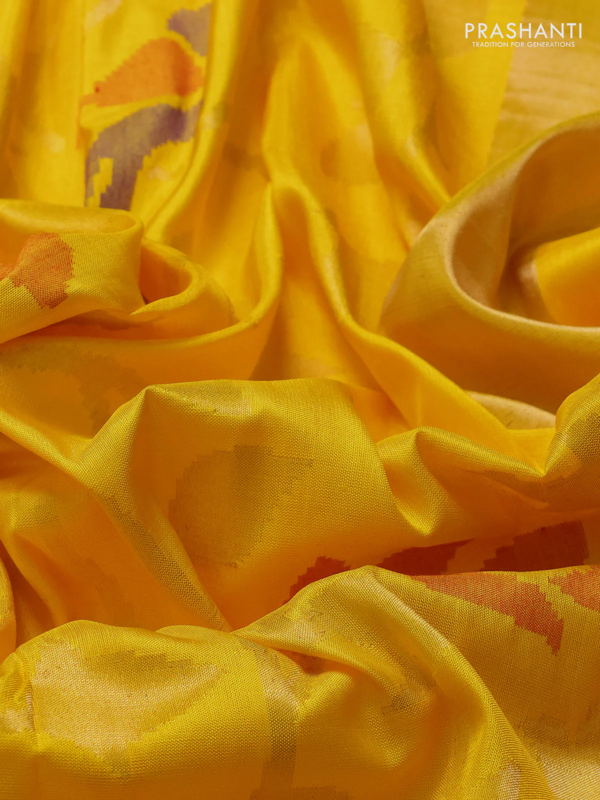 Uppada jamdhani silk saree yellow and red with allover jamdhani weaves and zari woven border - Image 3